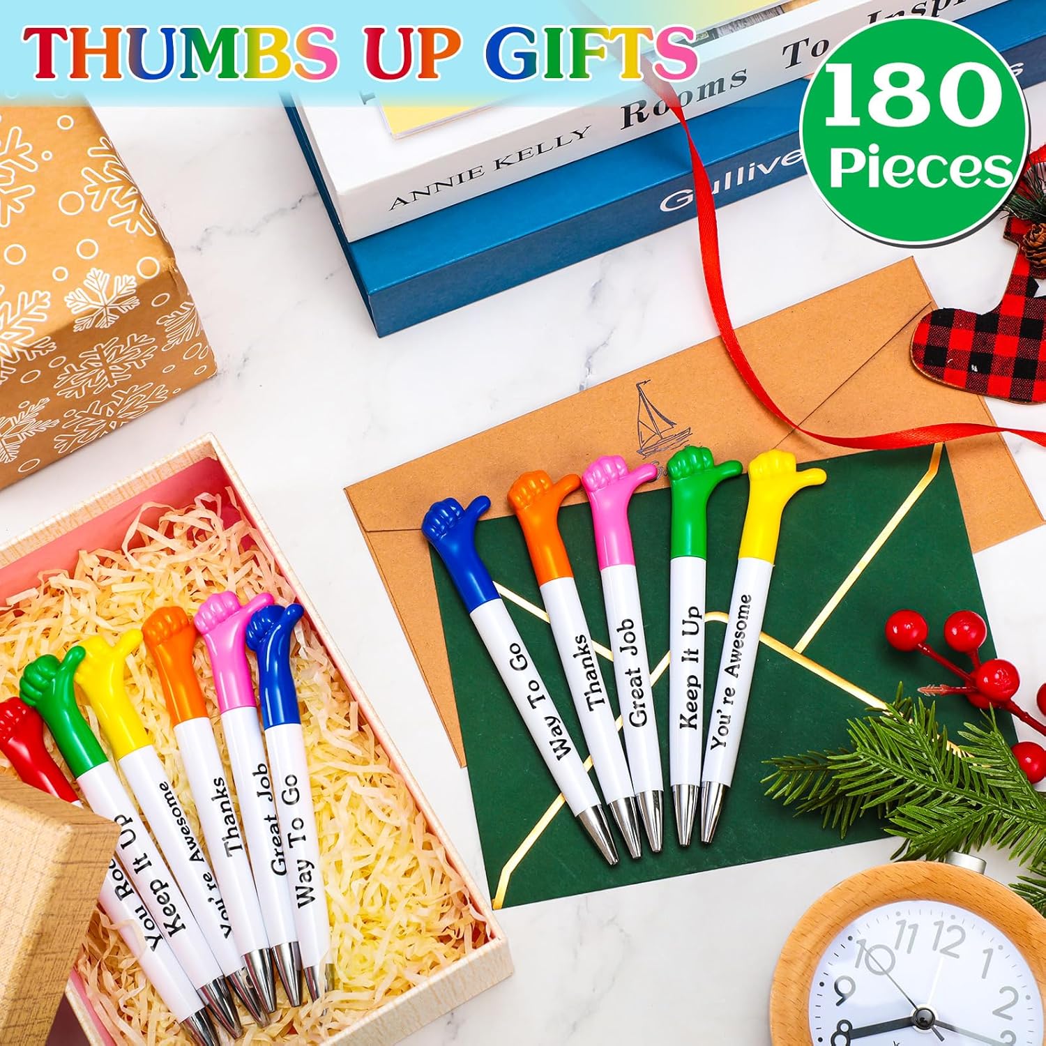 Woanger 180 Pieces Thumbs up Pens Thank You Inspirational Quotes Graduation Gifts Bulk Employee Appreciation Motivational Ballpoint Pen for Student Teacher Nurse Coworker Present