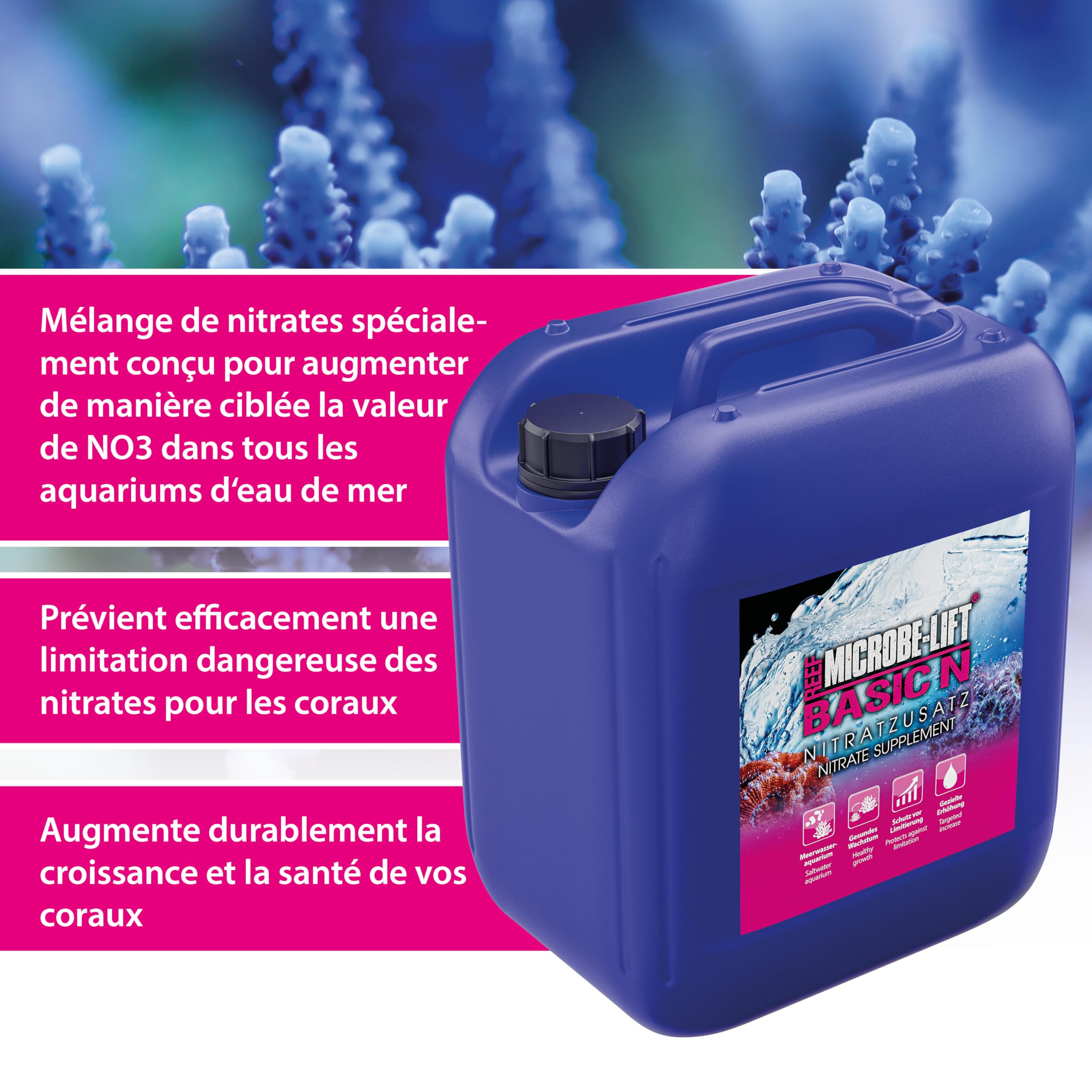 Supplément de Nitrate Marin 5000 ML - Basic N NO3 Plus Coraux | augmente nitrate, croissance saine, couleurs vives, paramètres nutritifs stables, coraux, aquarium récifal, eau de mer