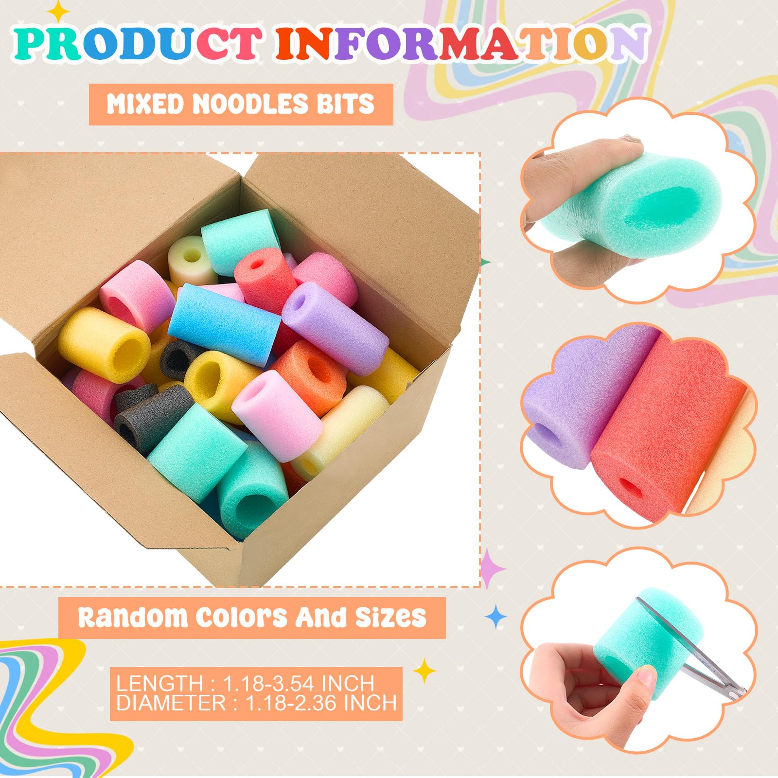 Frienda 100 piezas de fideos para piscina, multicolor, para manualidades, cuerda de fideos, tamaño pequeño, versátil, fideos de espuma, tubo de espuma flotante mixta para jugar o hacer manualidades,