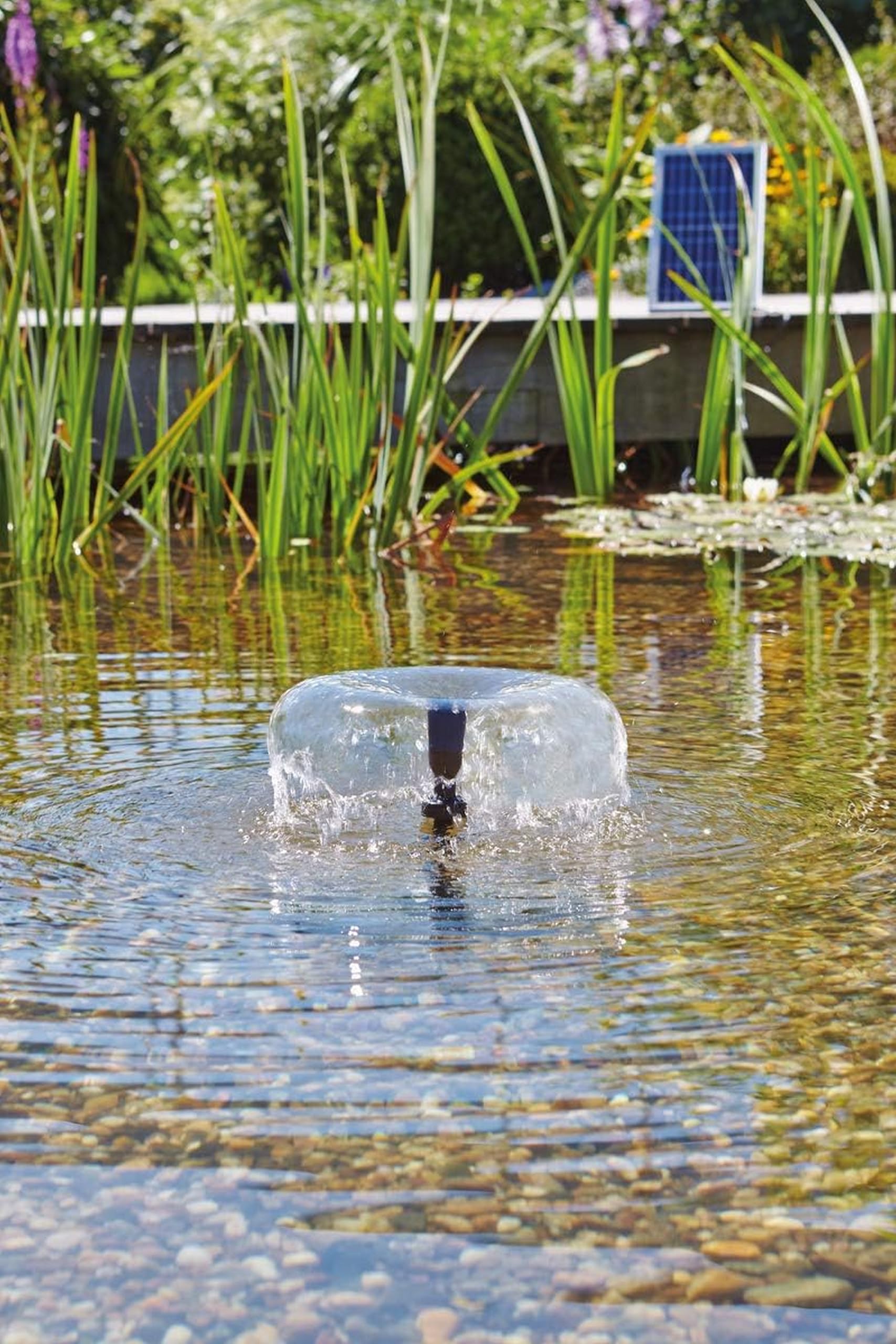 Pontec 43324 PondoSolar 250 Control - Solarwasserspielpumpe mit Akku und LED-Beleuchtung / Solarstromsystem für attraktive Fontänen, Black