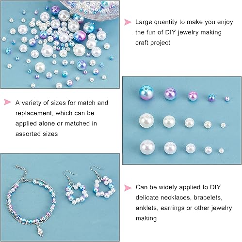 Miniatura 6 de PH PandaHall 1200 cuentas de perlas de imitación, 15 estilos, perlas de plástico ABS, cuentas espaciadoras de brillo suave, cuentas espaciadoras de