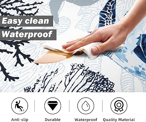 Miniatura 4 de Alfombras costeras de cocina de playa, decoración náutica, diseño de tortuga marina coral, tapetes antifatiga, antideslizantes, cómodos, acolchados