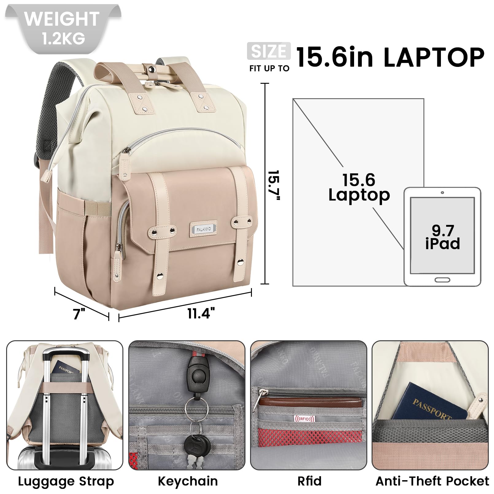 FALANKO Backpack for Women,Wide Open Work Large Student Bookbag for 15.6 Inch Laptop,Doctor Teacher Nurse College School Travel Bag,Water Resistant Laptop Bookbag Computer Back Pack Pink — Amazon image 20
