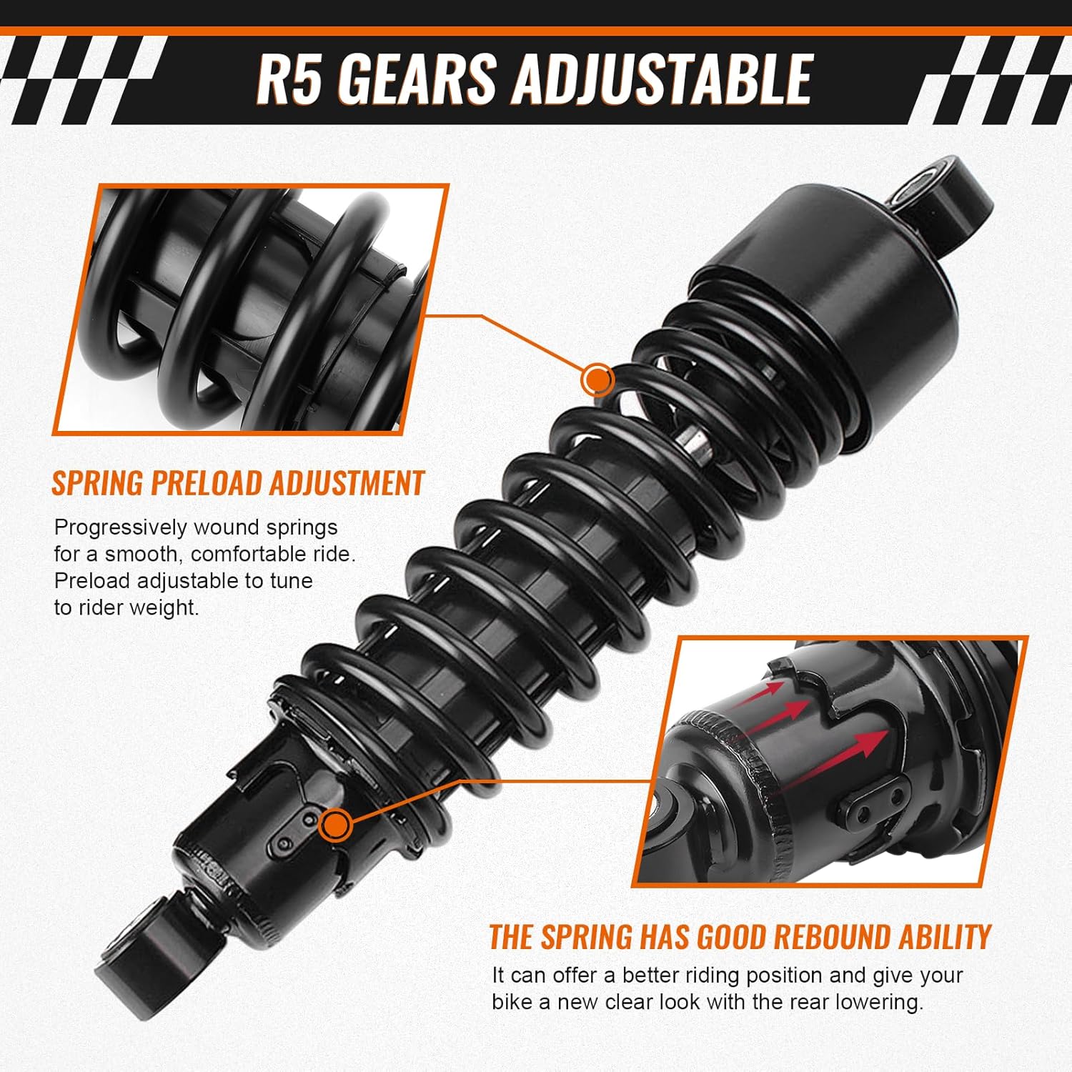 GZYF 11.75" Motorcycle Rear Shock Absorber Adjustable 298mm Lowering Kit Damper For Harley Davidson For Sportster XL883 XL1200 Touring Road Street Glide Road King FLT FLHT FLHR FLTR FLHX 1980-2025