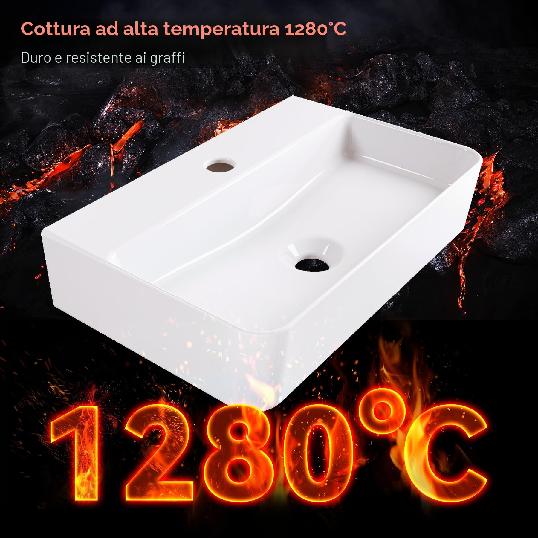 HOROW Lavabo a parete sospeso in ceramica bianco, rettangolare, 46 x 30 cm, lavandino con foro per rubinetto senza troppopieno, piccolo lavandino per ospiti | Lavabo sospeso, rettangolare, con foro per rubinetto senza troppopieno, 46 x 30 cm