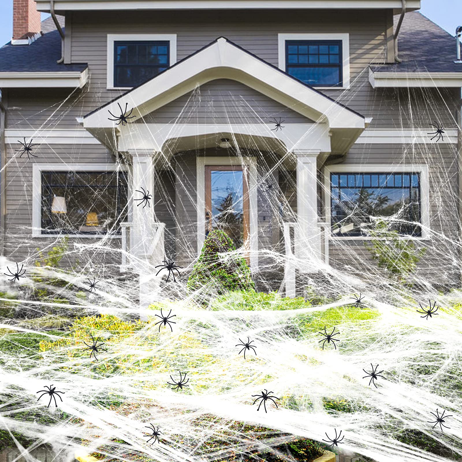 OEAGOHalloween Decorations Outdoor Stretch Spider Web-Halloween Scary Giant Spider Decor with 80 Pcs Fake Spiders for Indoor, Outdoor and Yard Party Creepy Decor