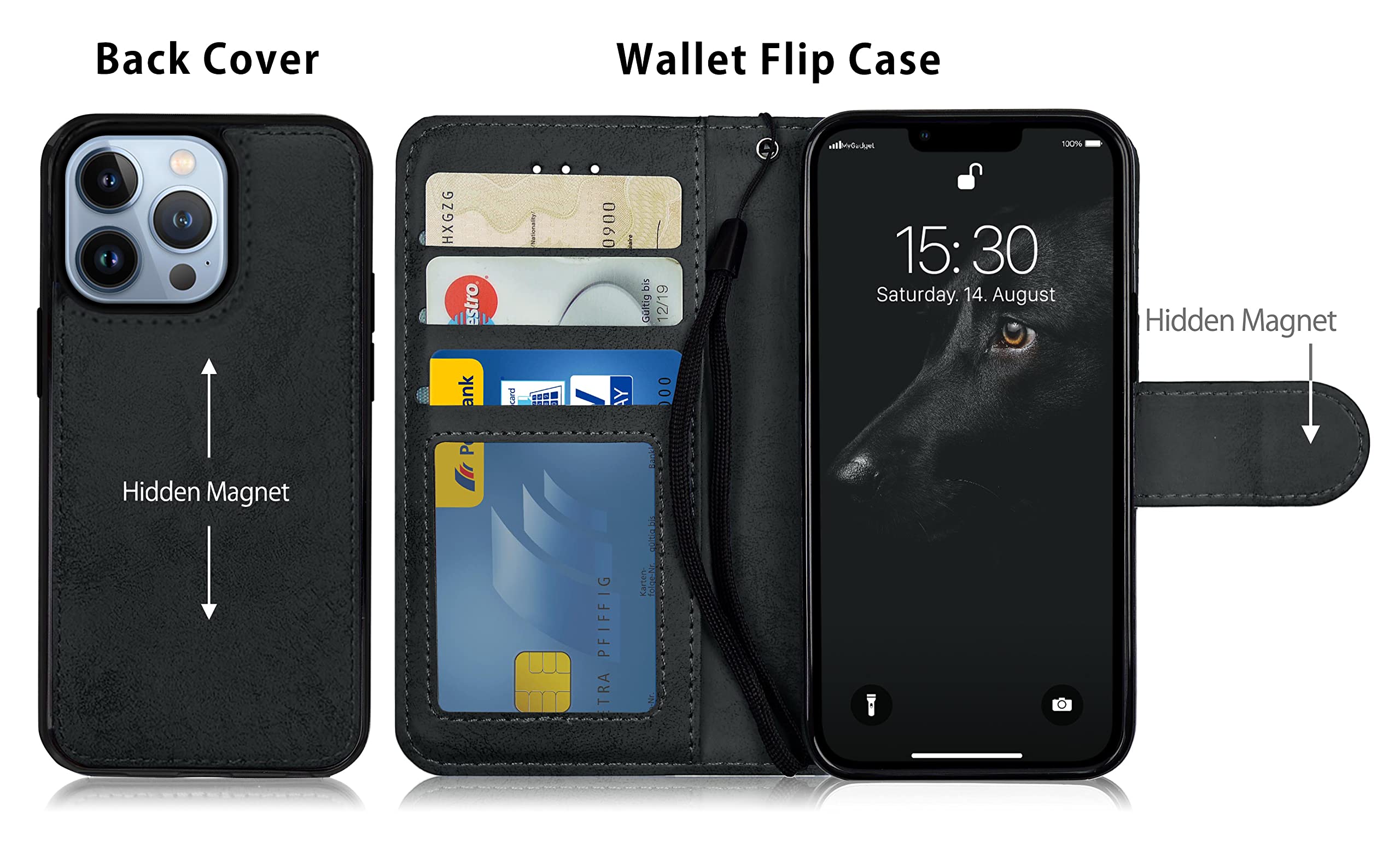 MyGadget Cover per iPhone 13 - Custodia Libretto Magnetica - Custodia Portafoglio Flip Wallet Case Porta Carte in Similpelle PU Removibile Blu Chiaro