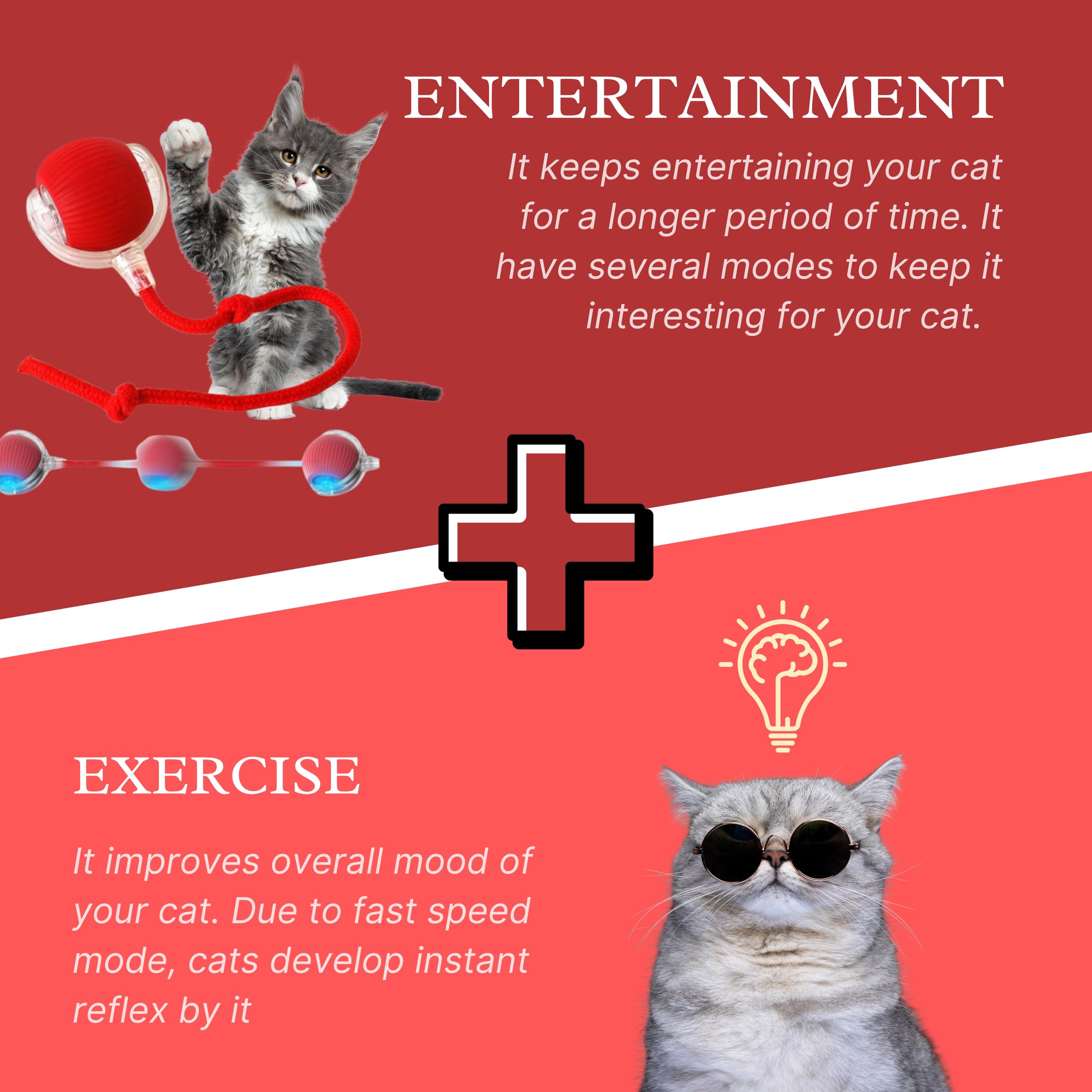 MARDYNUS Speedy Tail 2.0 Cat Toy, 360°Automatic Rolling Ball, Smart Interactive Cat Toy, Smart Jumping Ball for Dogs, Speedy Tail 3.0, Automatic Dog Walker (Red) 1
