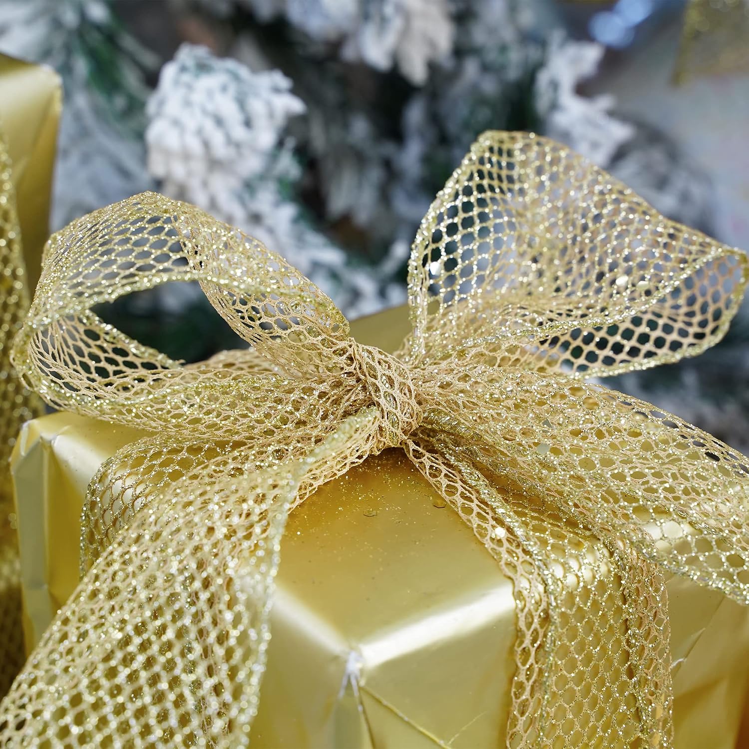 HUIHUANG Gold Glitter Web Mesh Wired Ribbon 2-1/2 inch Continuous 100 Yards image 5
