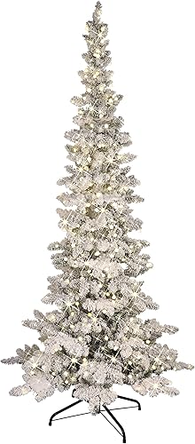 Puleo International Árbol de Navidad artificial de pino Whistler preiluminado, flocado, color verde