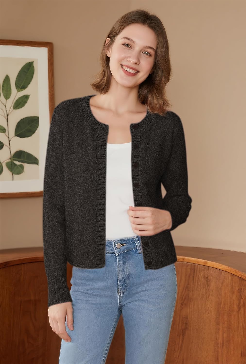 Urban CoCo Women's Button Up Cardigan Sweater Long Sleeve Knit Sweaters Jacket - Image 2