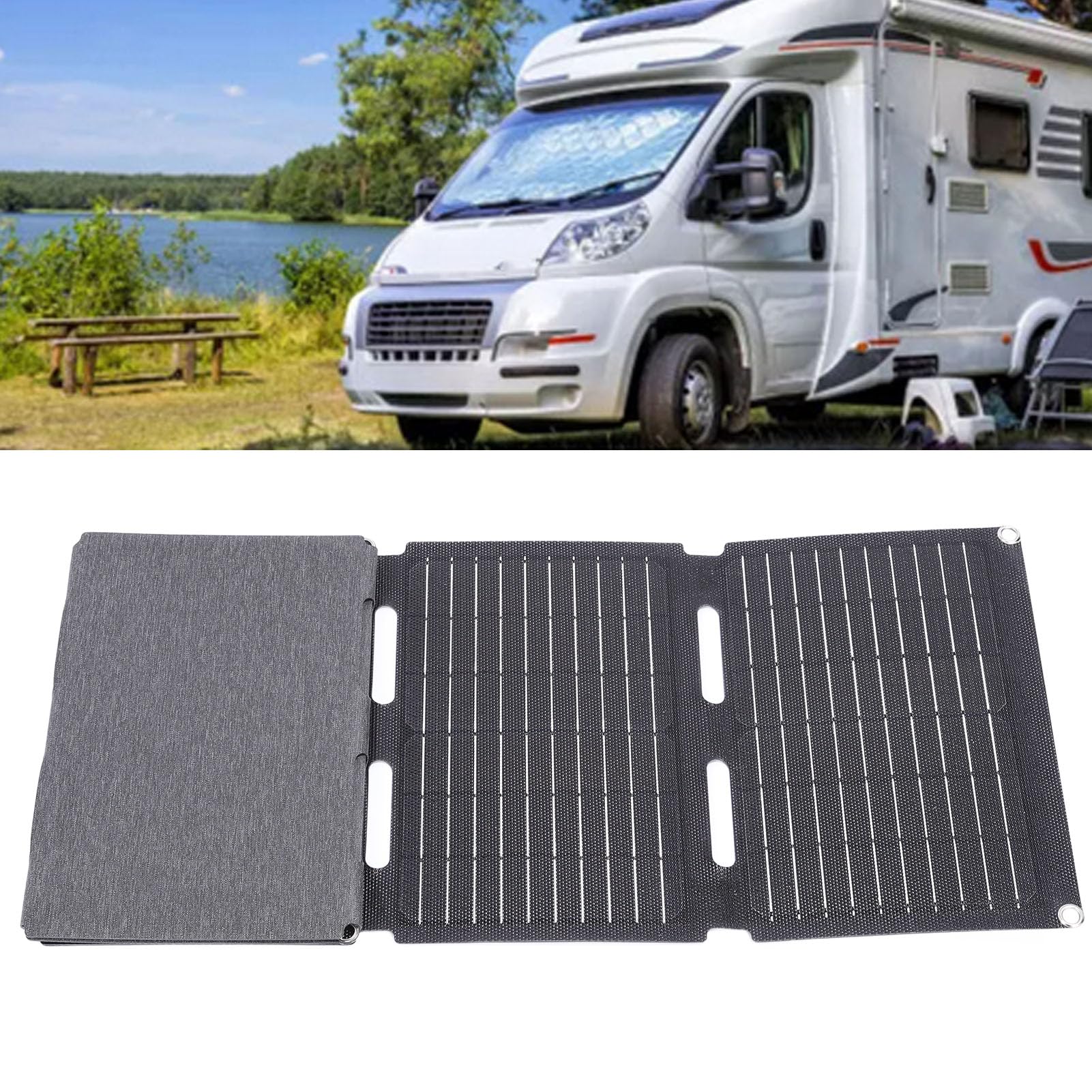 Panneau Solaire Portable 120 W, Silicium Monocristallin, Deux Ports USB, Chargeur Solaire Pliable Léger pour Extérieur, Camping, Camping-Car, Urgence