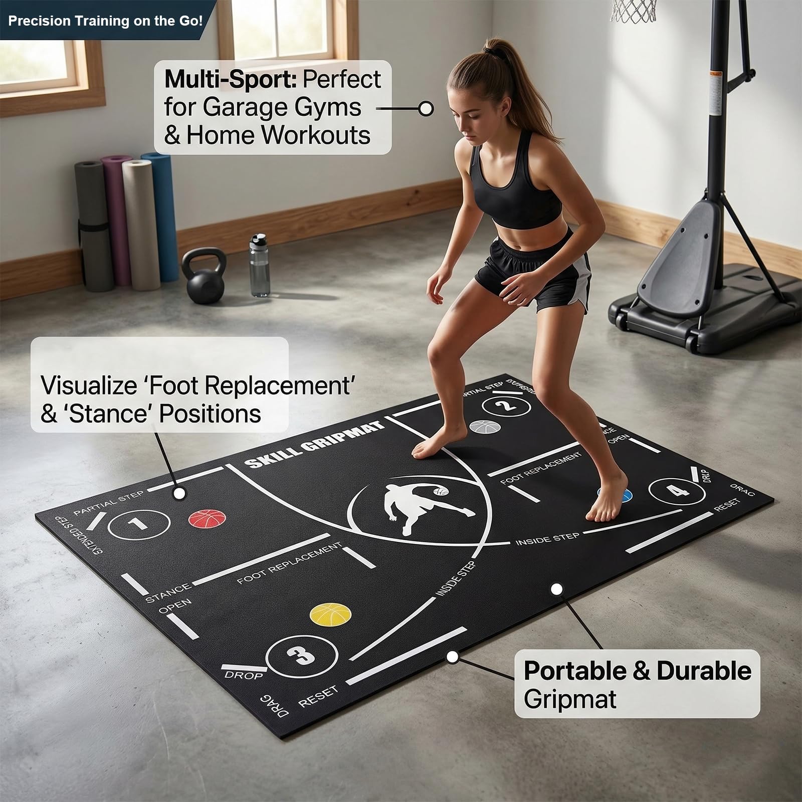 RANJIMA Tappetino da basket, pieghevole, per allenamento basket, antiscivolo, silenzioso, per basket, allenamento passo, esercizi di assorbimento degli urti per adolescenti e adulti