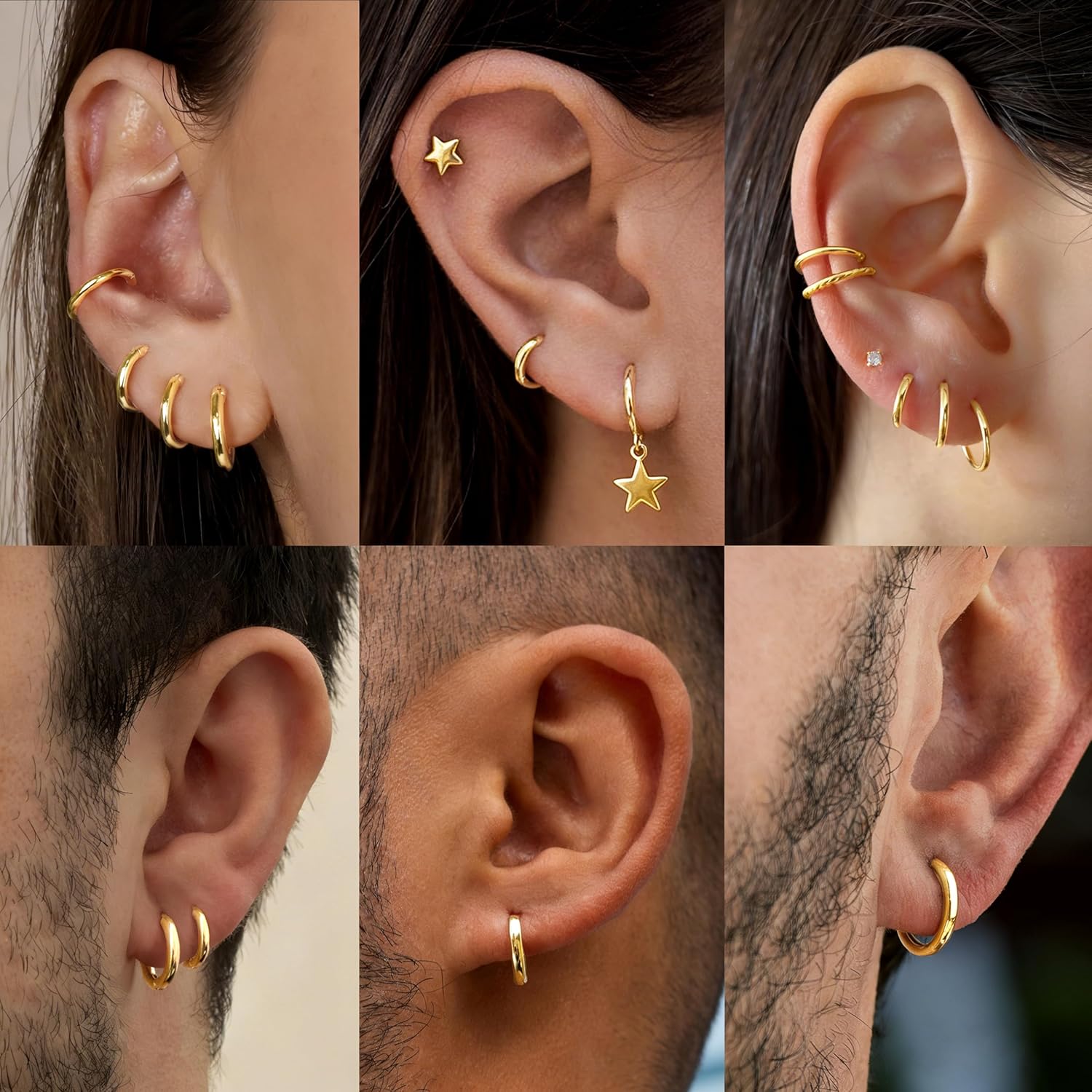 316L Surgical Stainless Steel Small Gold Silver Hoop Earrings for Women Men,Hypoallergenic Cartilage Helix Earrings for Sensitive Ears,Cute Conch Rook Tiny Huggie Hoops Earring Set for Multiple Piercing Jewelry Gift 6mm-12mm - Image 5