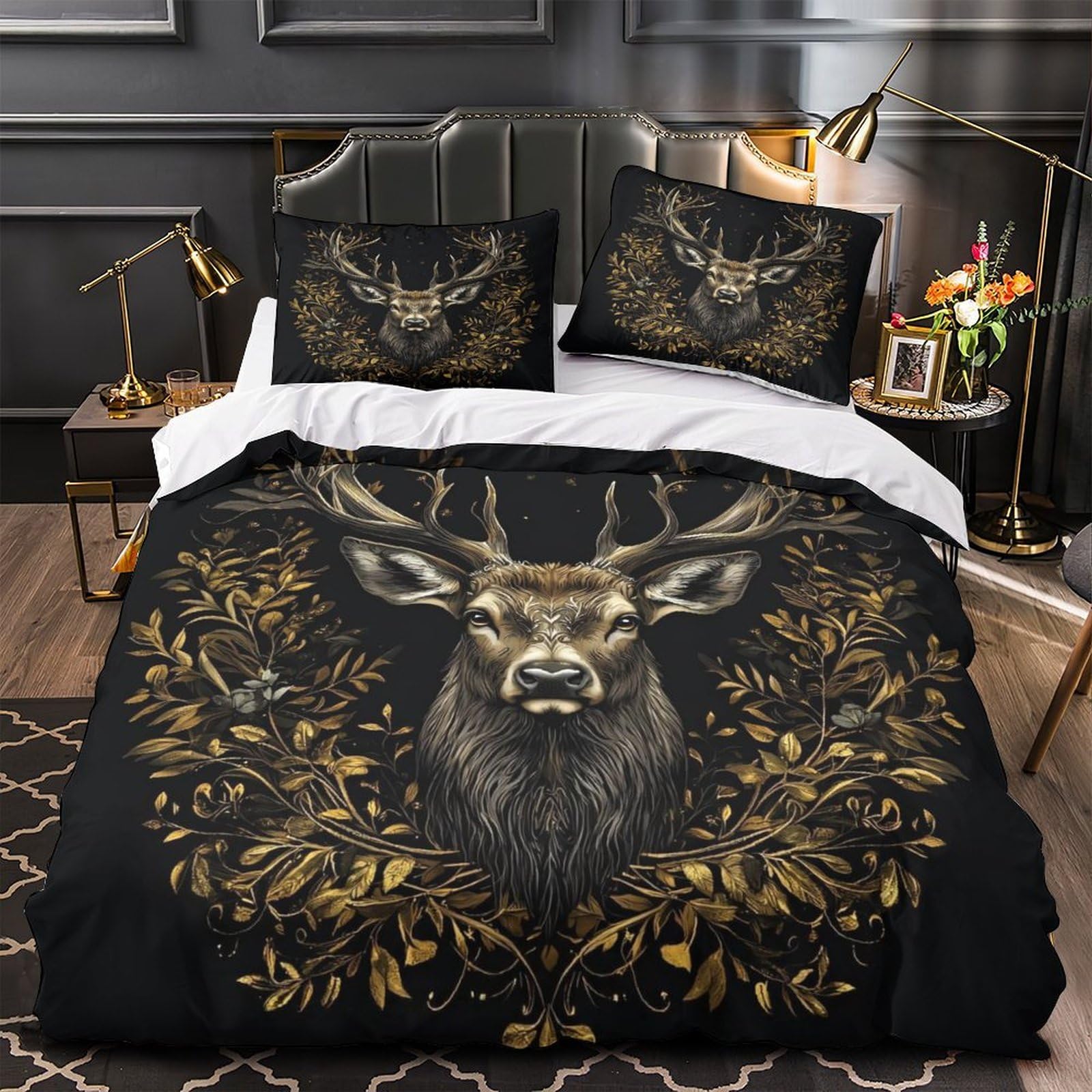 Housse de couette cerf 3D pour chambre d'enfant et ado, parure de lit double respirante