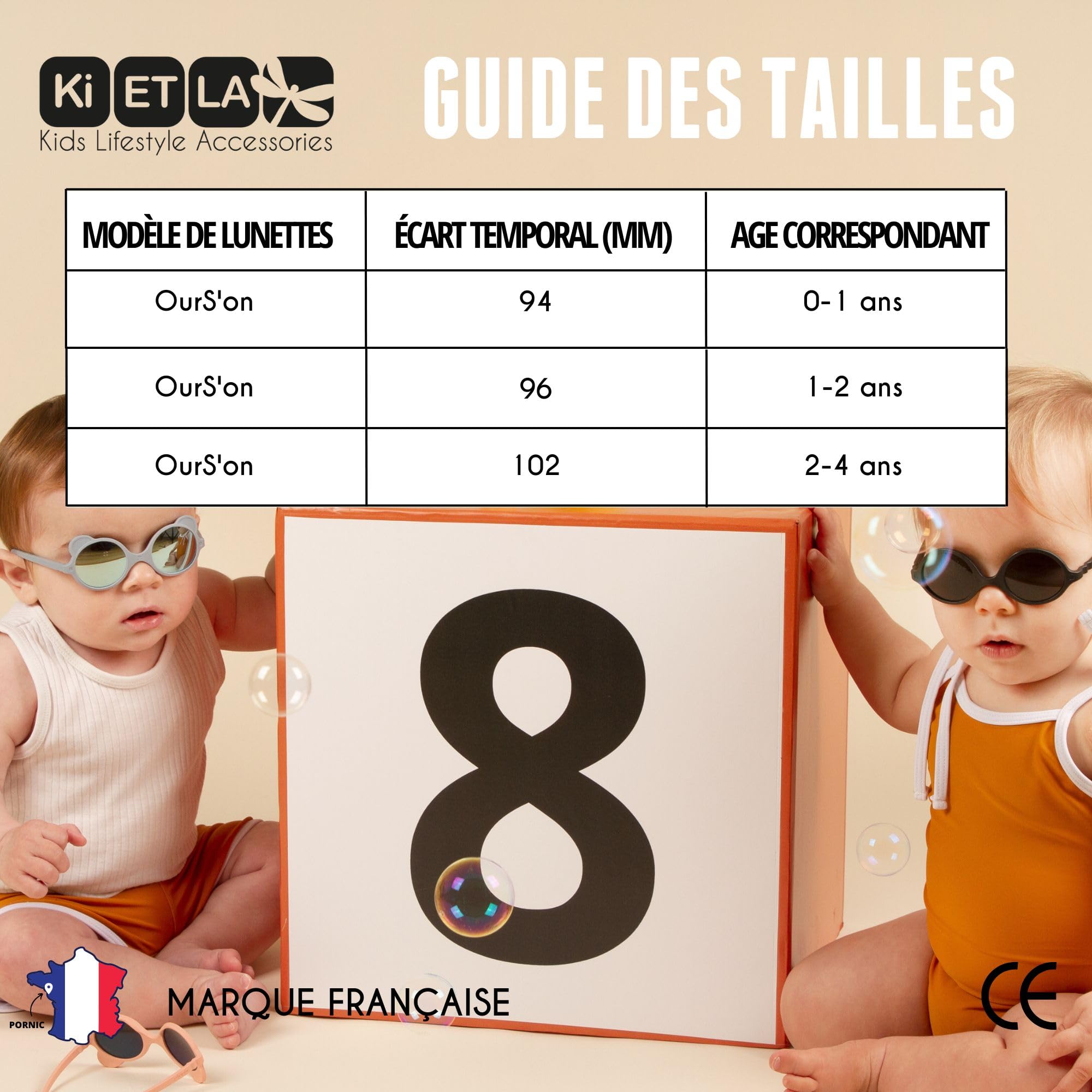 Ki ET LA - UV-Sonnenbrille für Babys und Kleinkinder - Ours'on - Creme