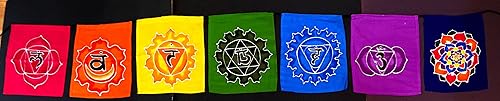 Miniatura 2 de Bandera tibetana de oración de chakras para colgar en la pared, decoración de meditación de yoga con 7 chakras, pintada con batik, tamaño XLG,