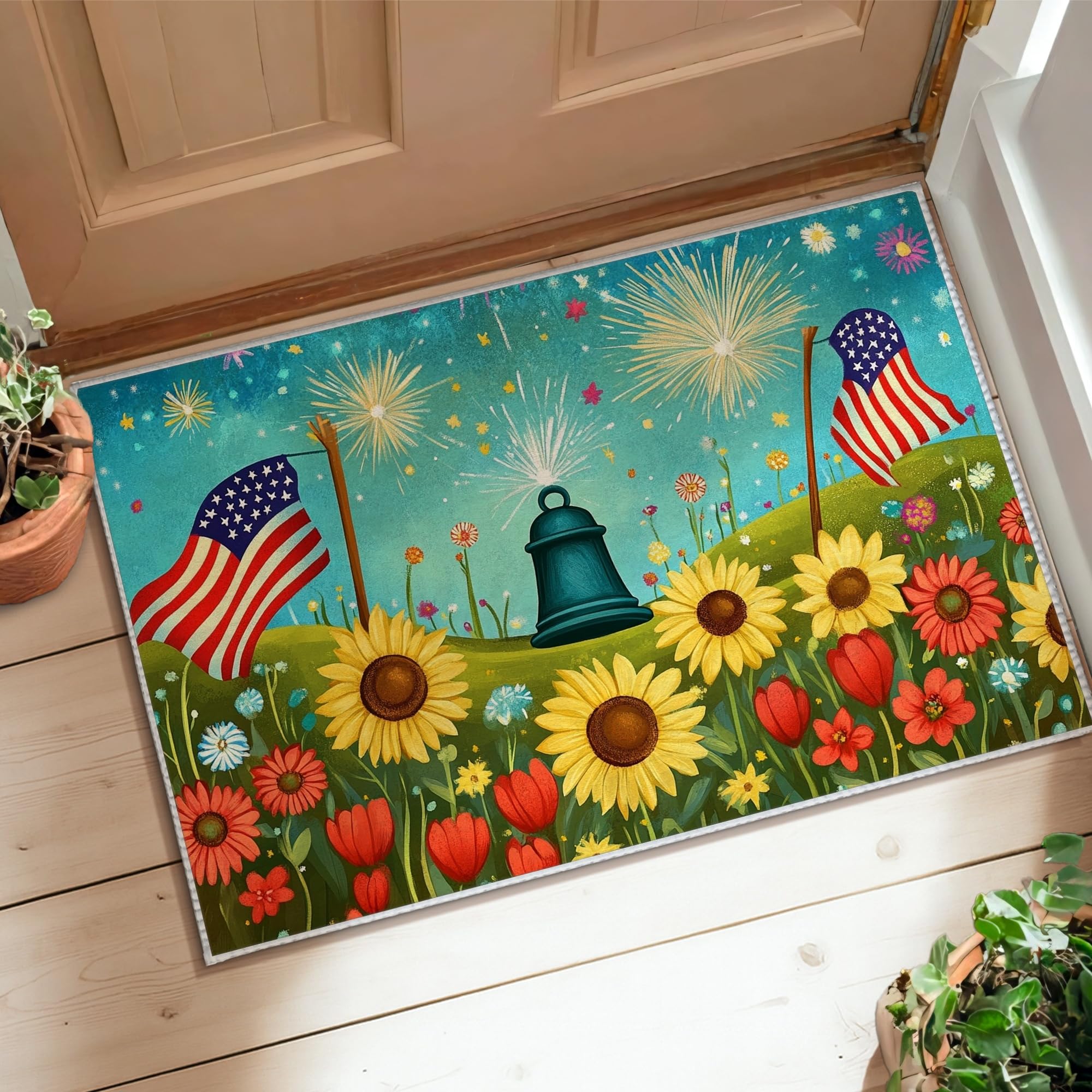 Tapis de tournesol et tulipes jaune d'été antidérapant rectangulaire pour entrée cuisine