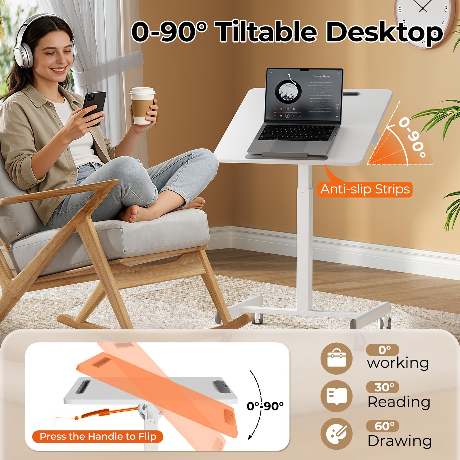 JOY worker Mobile Standing Desk 23 6 x 20 5 Small Rolling Laptop Cart with 90 Tiltable Desktop — view 5