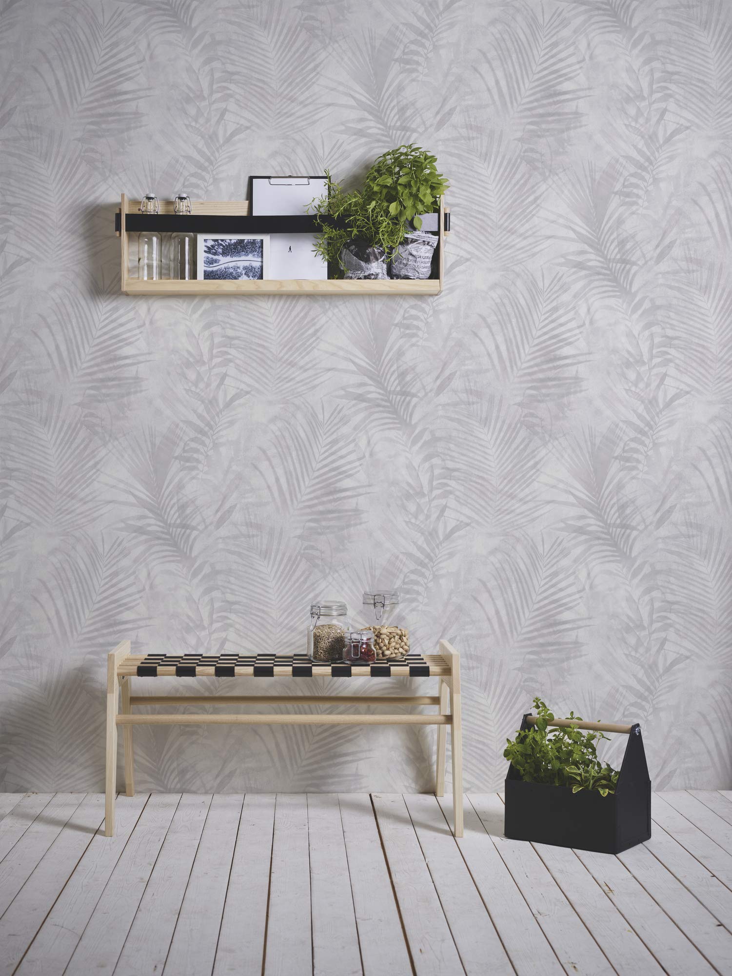 Papel Pintado Exotic Life No Tejido, Diseño Tropical Con Hojas Y Pájaros, 10.05 M X 0.53 M, Gris, Fabricado En Alemania Por A.S. Création