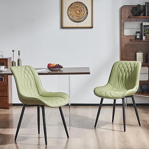 Miniatura 6 de YOUNIKE Juego de 2 sillas de comedor modernas de mediados de siglo para cocina, comedor con respaldo alto, tapizado de piel sintética, cómodo,