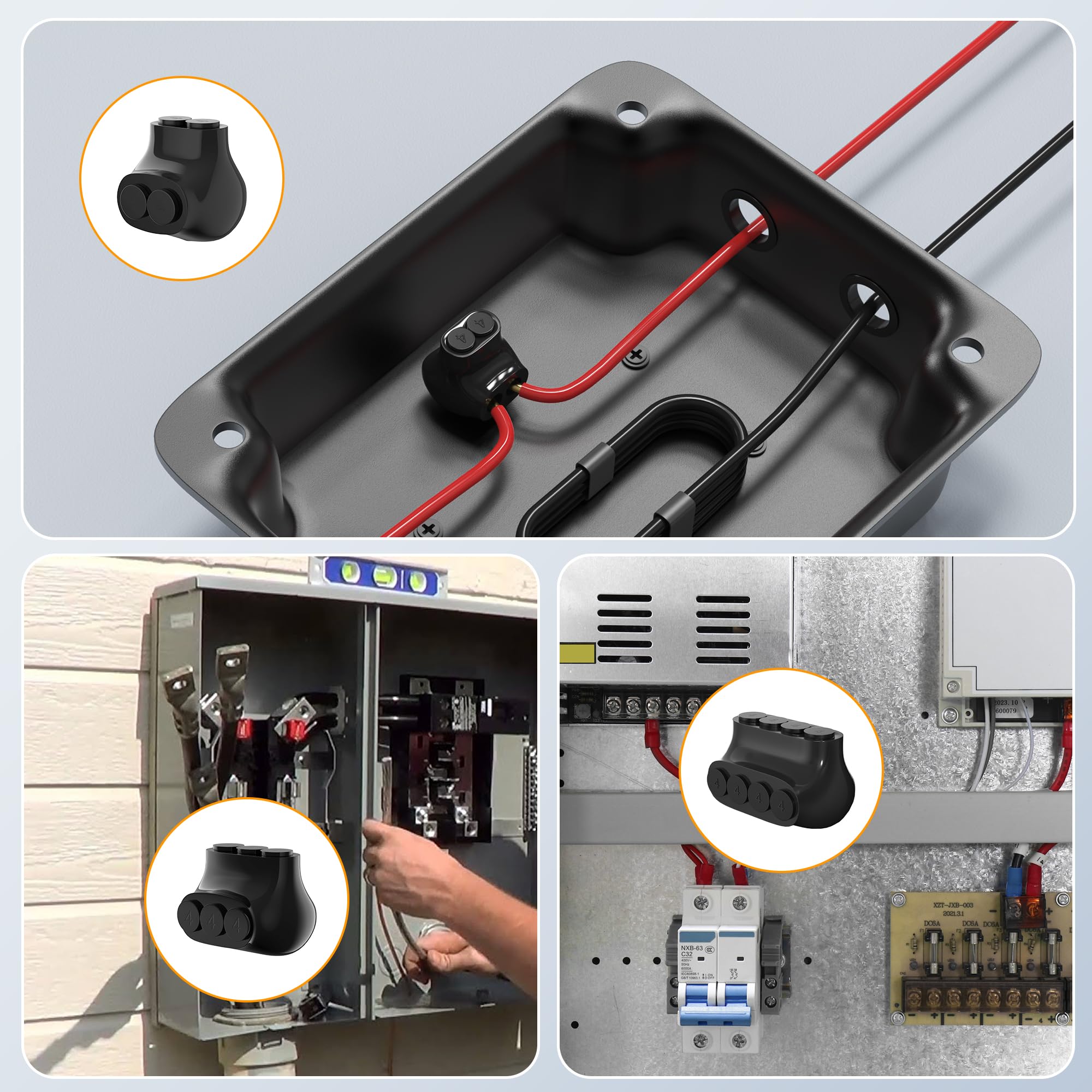 RVBOATPAT Confezione da 8 connettori multipli isolati a 2 porte, 3 porte, 4 porte, 4-14 AWG, da alluminio a filo di rame, con scanalatura a brugola, esagonale, ingresso singolo, alimentazione
