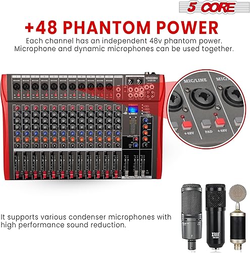 Miniatura 5 de 5 Core Mezclador de audio Equipo de DJ Tablero de sonido digital Karaoke XLR Mezcladores profesionales 12 canales Bluetooth USB w efectos para