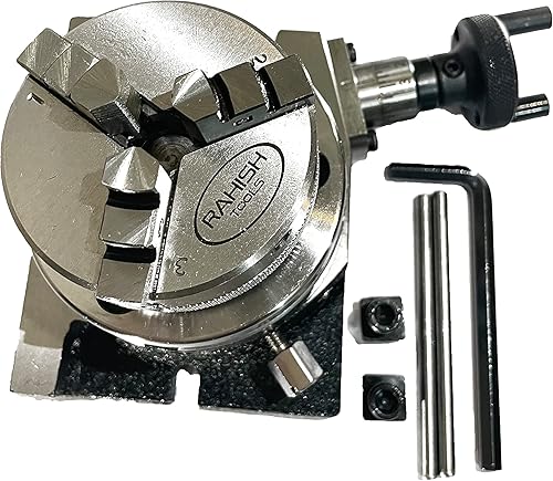 Miniatura 2 de Mesa giratoria horizontal y vertical de 3 pulgadas (2.953 in) con 4 ranuras (H/V) con mandril autocentrante de 2.559 in, 3 mandíbulas con placa