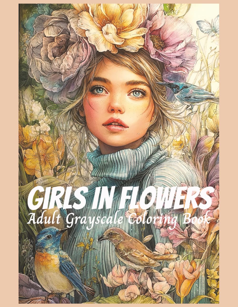 Girls In Flowers Adult Coloring Book: 50 Grayscale Images for Adults and Teens, Designed for Relaxation, Inspiration, and Self-Expression (Pretty Girls)