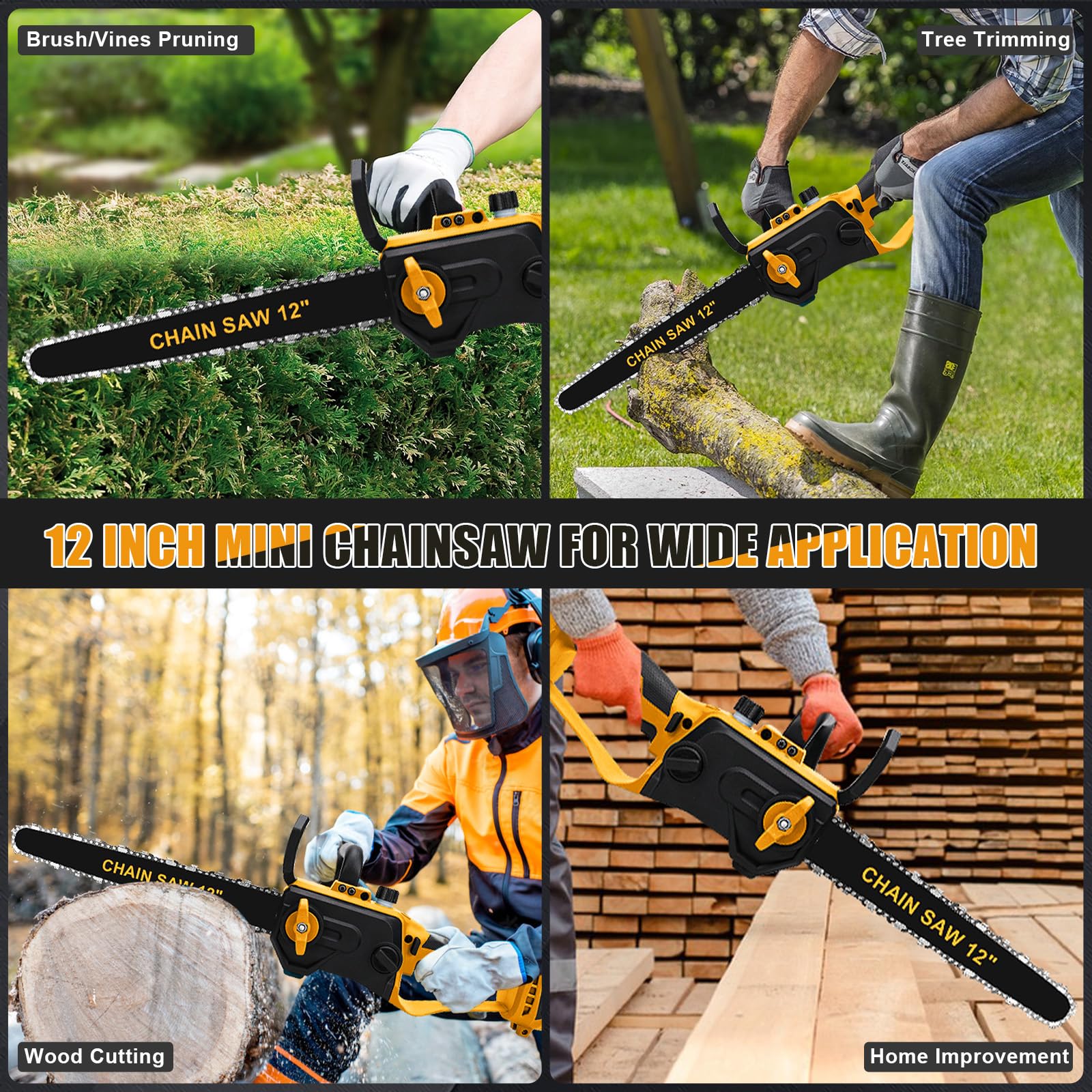 WingFly Motosierra Eléctrica 12 Pulgadas Compatible con Dewalt 18 V, 20 V | Brushless Motosierra de Mano, Motosierra Inalámbrica Portátil para Podar Árboles de Jardinería