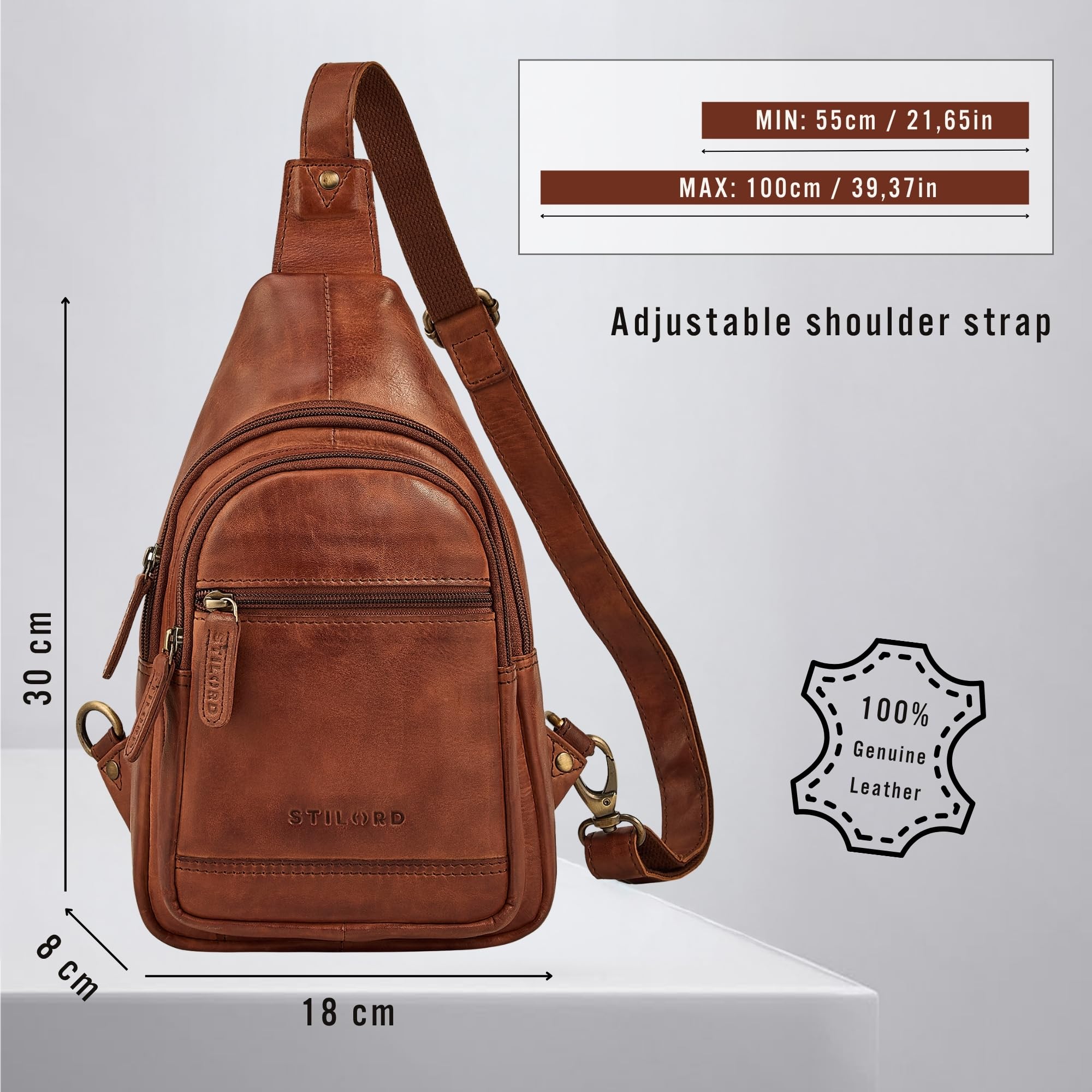 STILORD "Torino Estilo Bolso Pecho Hombre Piel Crossbody Bag – Riñonera de Pecho de Cuero Genuino para Colgar para Tablet de 8,3 Pulgadas Antirrobo para Viajes Color:negro