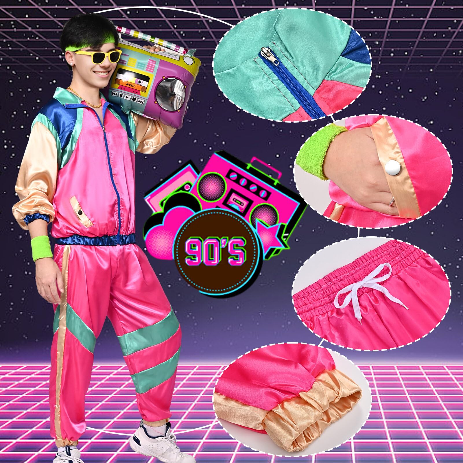 Amycute 80s Shell Suit for Men Women Retro 80s Tracksuit, 1980s Disco Fancy Dress 80s 90s Costume Outfits Adults Halloween - Image 4