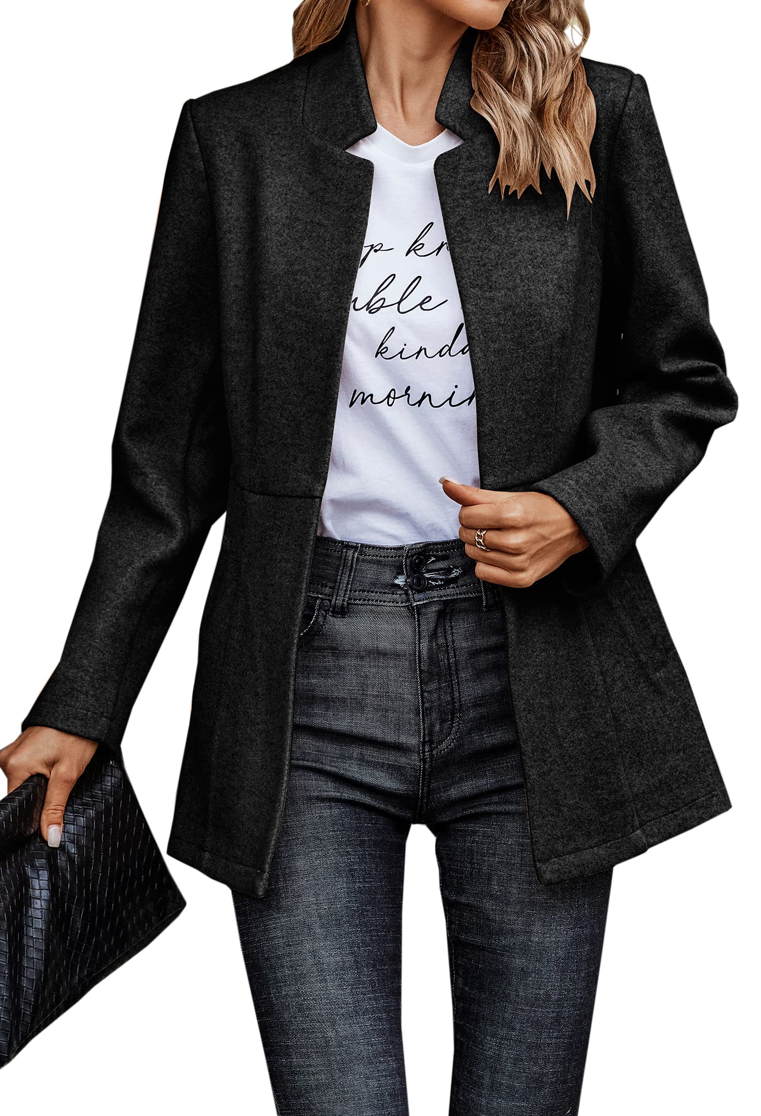 CCTOO Women's Coat Casual Open Front Blazer Long Sleeve Stand Collar Solid Trench Business Work Office Jacket Outwear