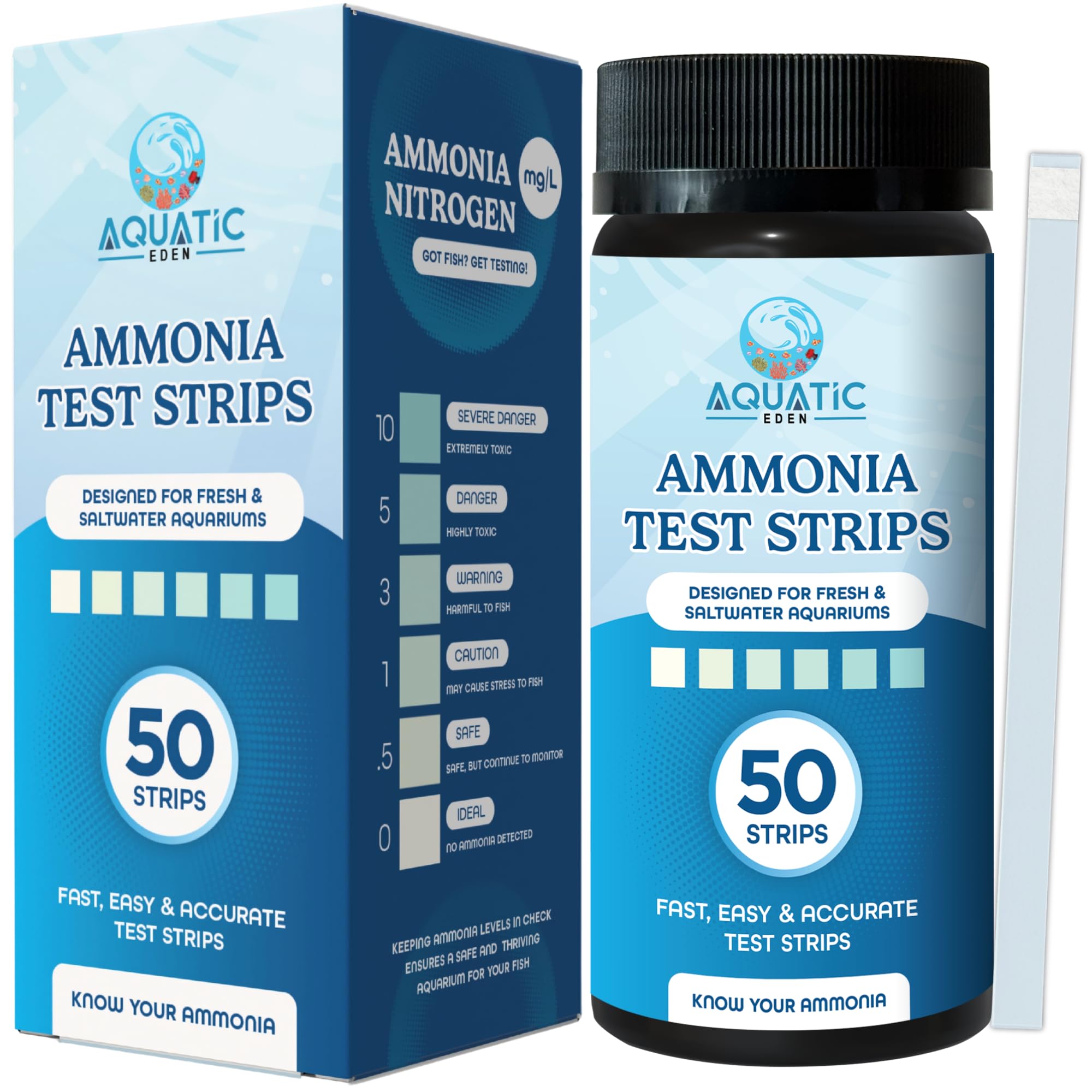 Aquarium Ammonia Test Strips (50 Pack) – Fast & Accurate Ammonia Testing for Freshwater & Saltwater Fish Tanks – Easy-to-Use Test Kit to Detect