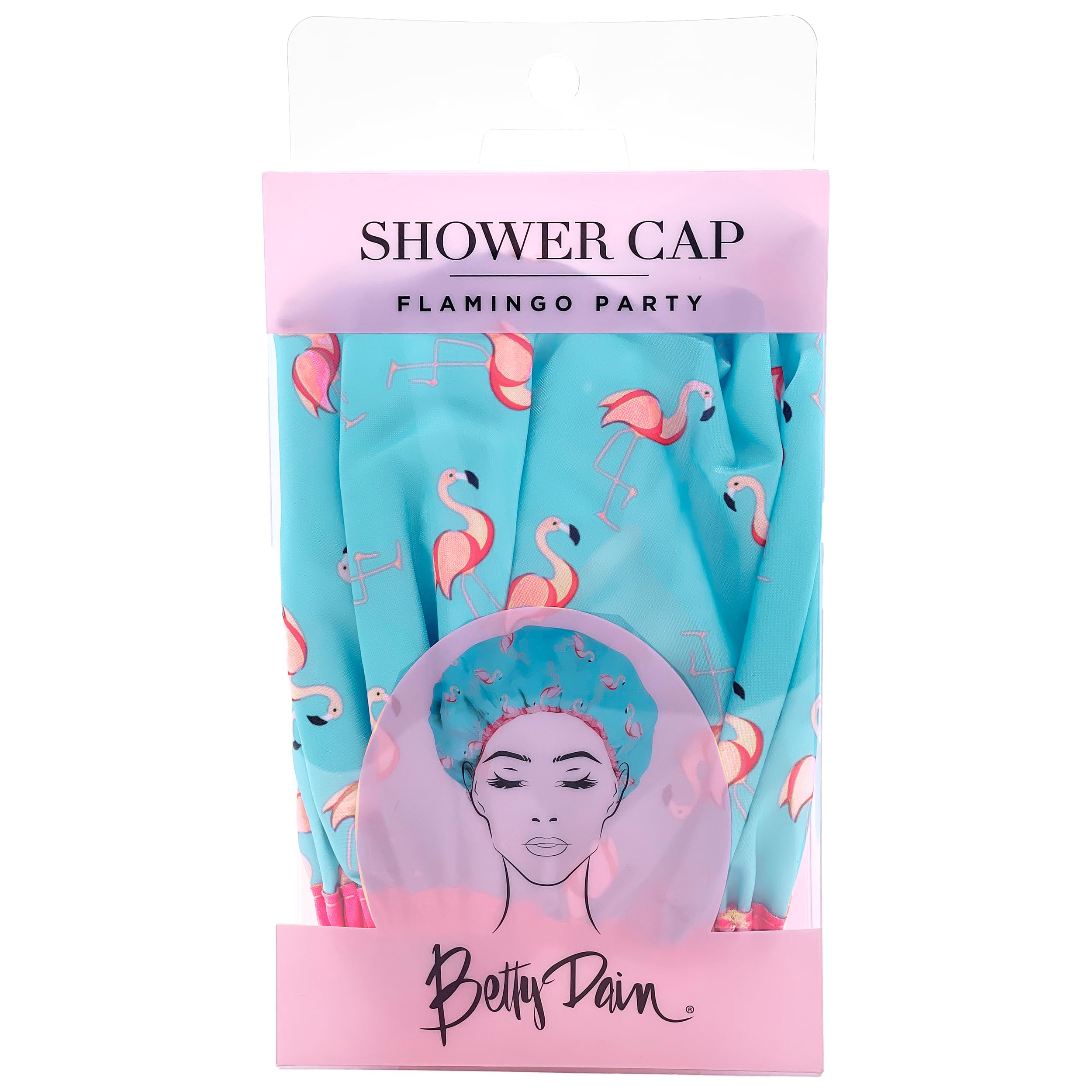 Reusable Shower Cap & Bath Cap & Lined, Oversized Waterproof Shower Caps Large Designed for all Hair Lengths with PEVA Lining & Elastic Band Stretch Hem Hair Hat - Fashionista Flamingo Party