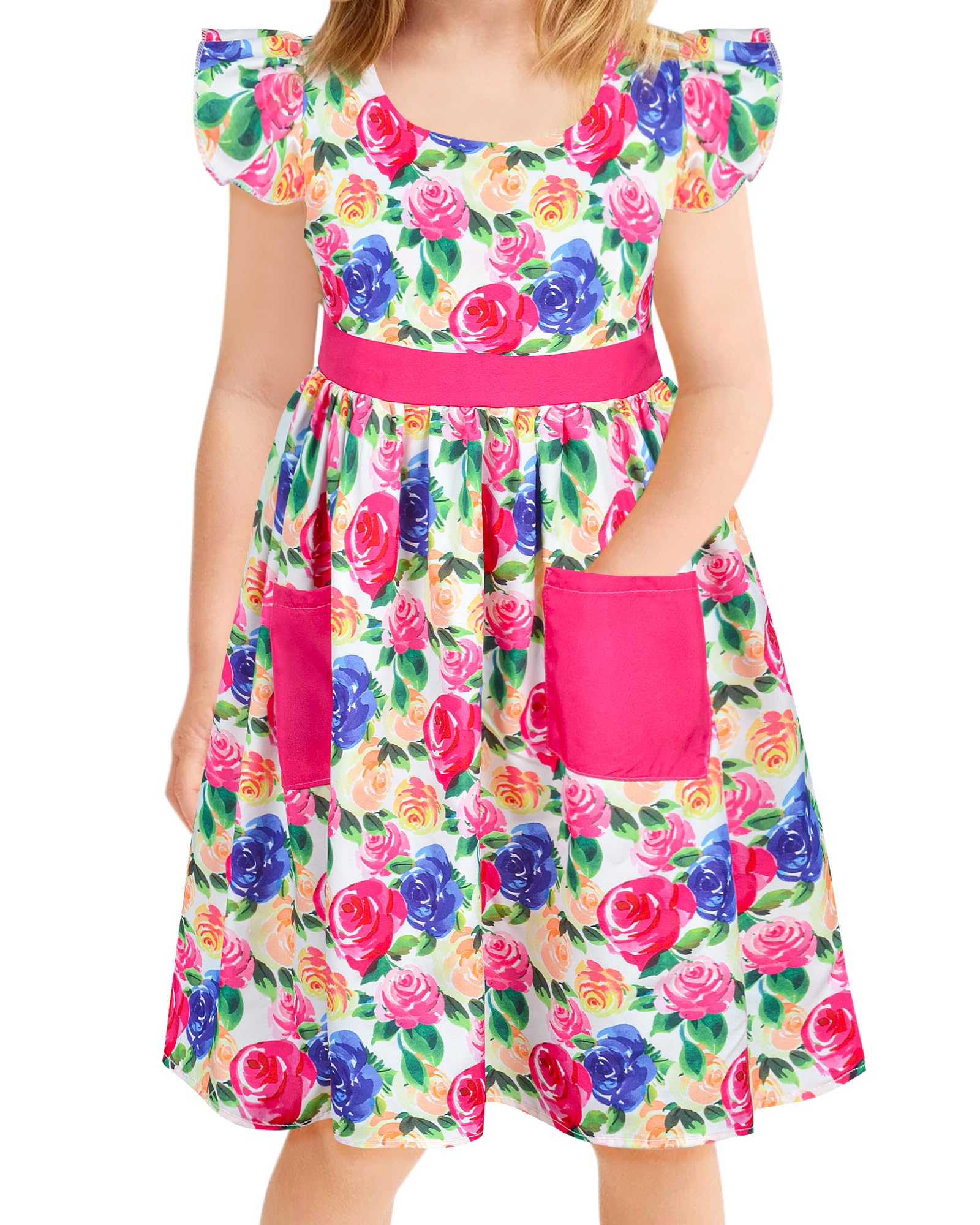 Little Toddler Girls Dress Flutter Sleeve Cute Mermaid Dinosaur Floral Summer Dresses Sundress with Pocket 2-7 Years