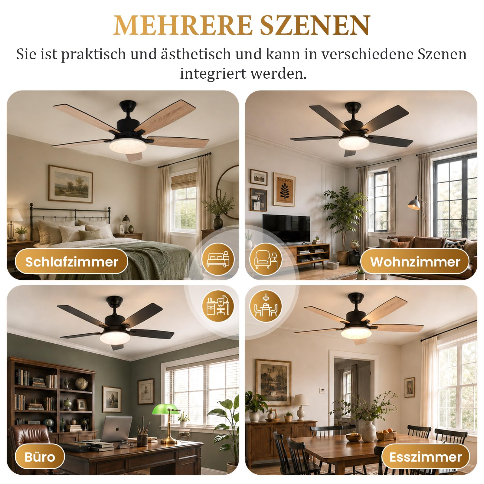 Smart Deckenventilator mit Licht Leise φ132cm Doppelseitige Flügeln & App | Ventilator mit Fernbedienung, DC Motor, Timer, Dimmbar 3000K-6500K, 6 Stufen Reversibel für Schlafzimmer Wohnzimmer