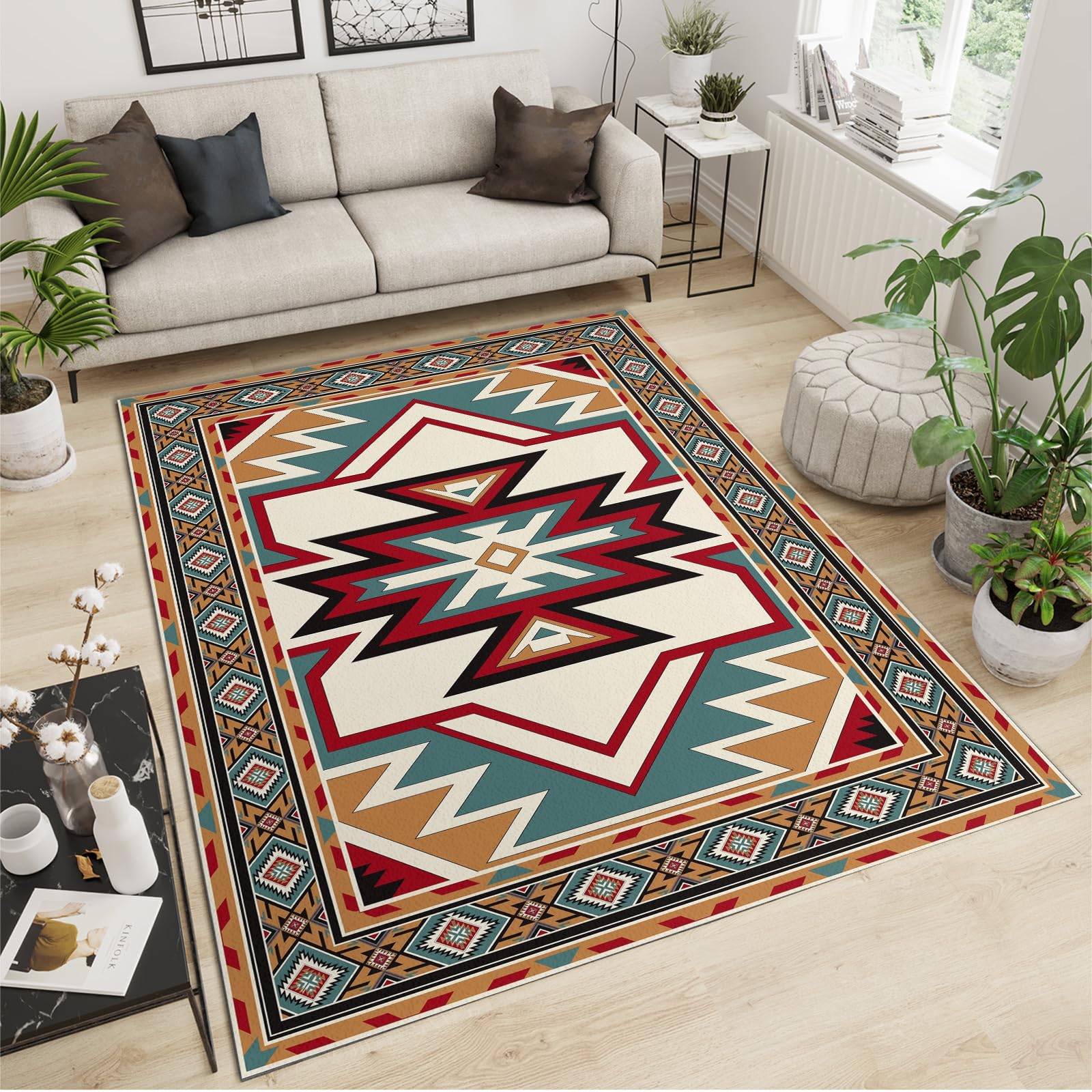 QDJKBL Area Rugs 60 x 140 cm 3D European Retro Bohemian, Colorful Geometric Cartoon Doodles Door Mat, Lounge Rug Light Texture Low Pile for Perfect for Hardwood Floors