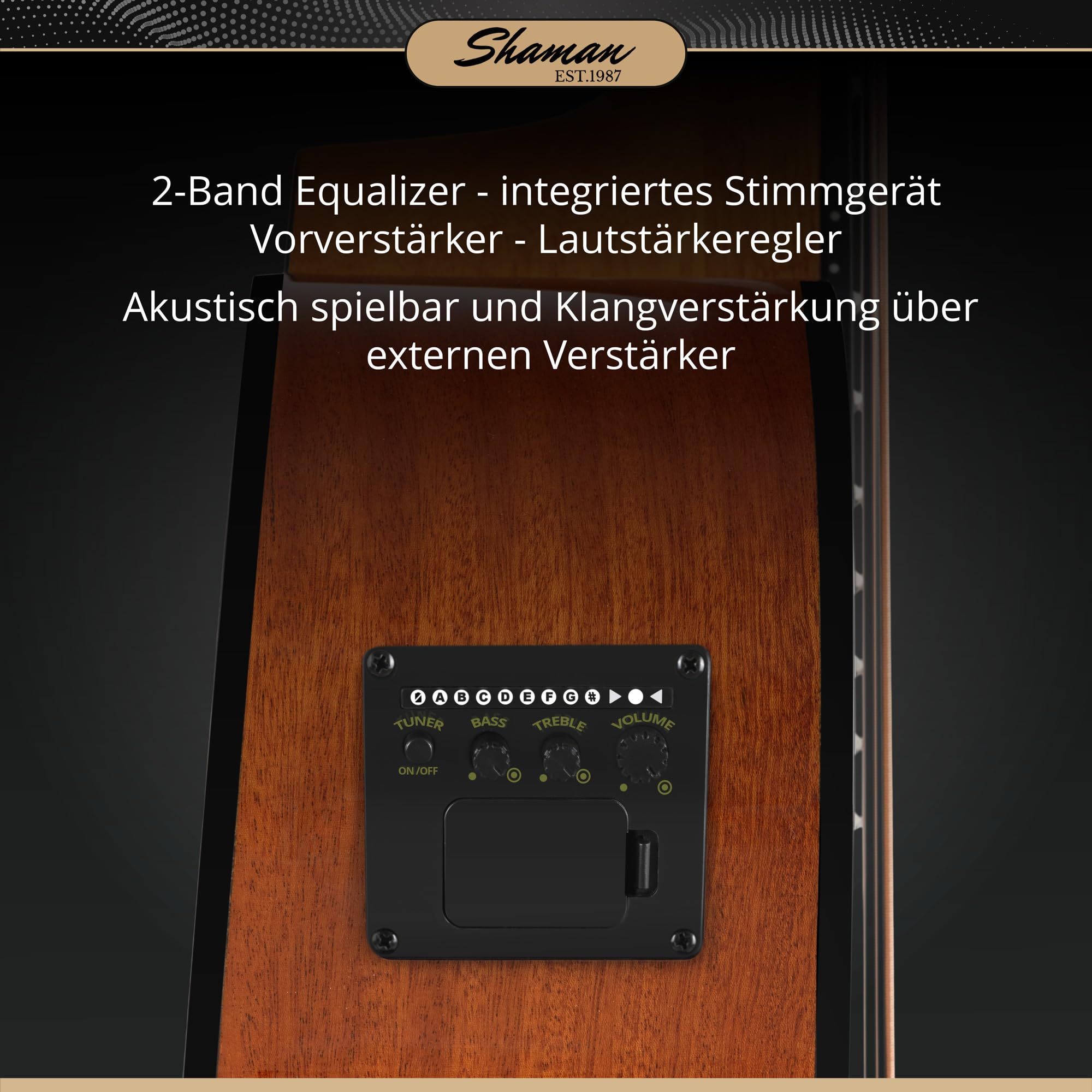 Shaman AB4-50CE Akustikbass 4-saitig - Decke aus Fichte mit Mahagoni-Korpus - Integrierter Tonabnehmer mit 2-Band-EQ - 34" Mensur - Hochglanzlackierung - Natur