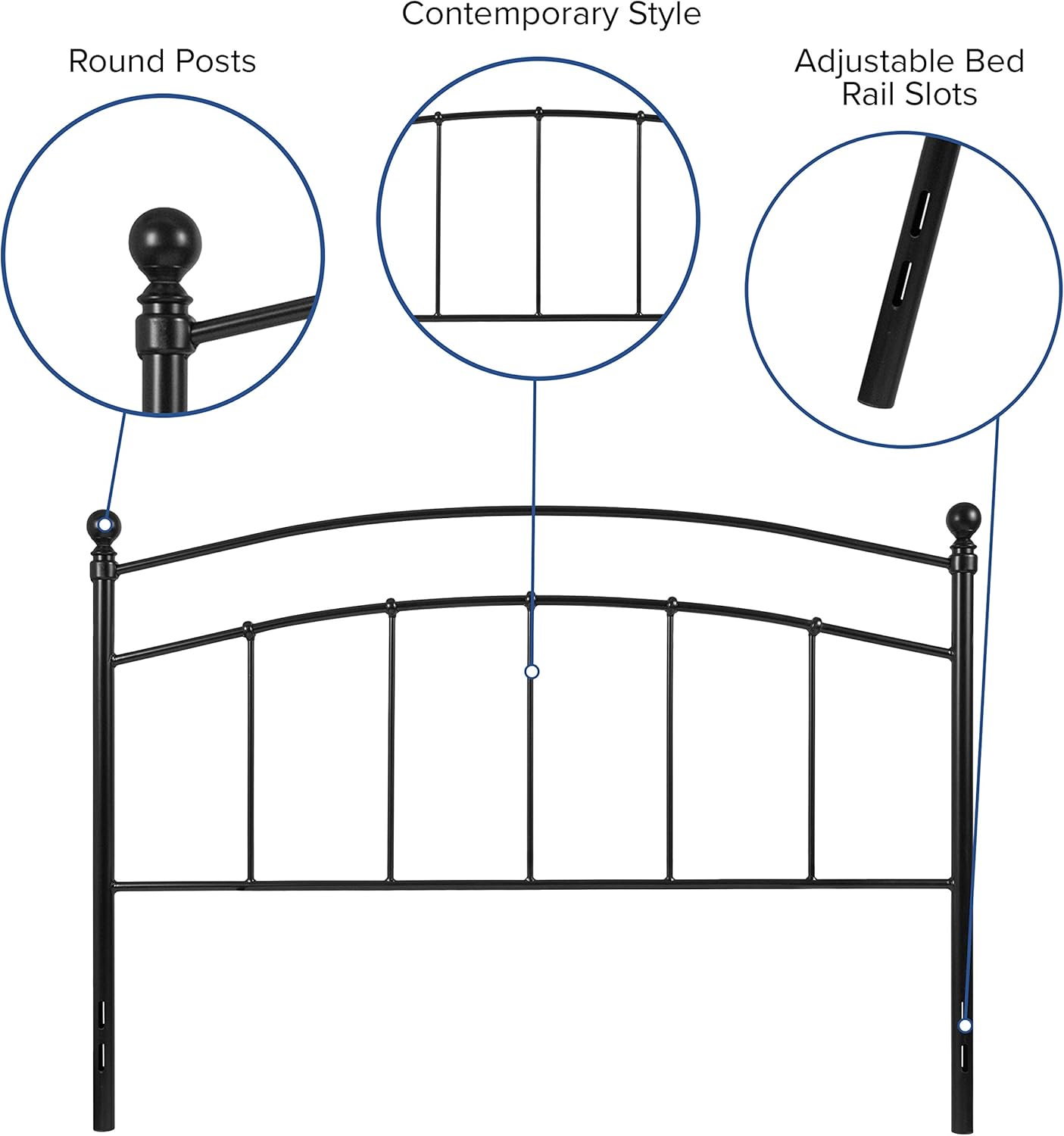 Flash Furniture Woodstock Decorative Black Metal Queen Size Open Slat Headboard with Round Posts
