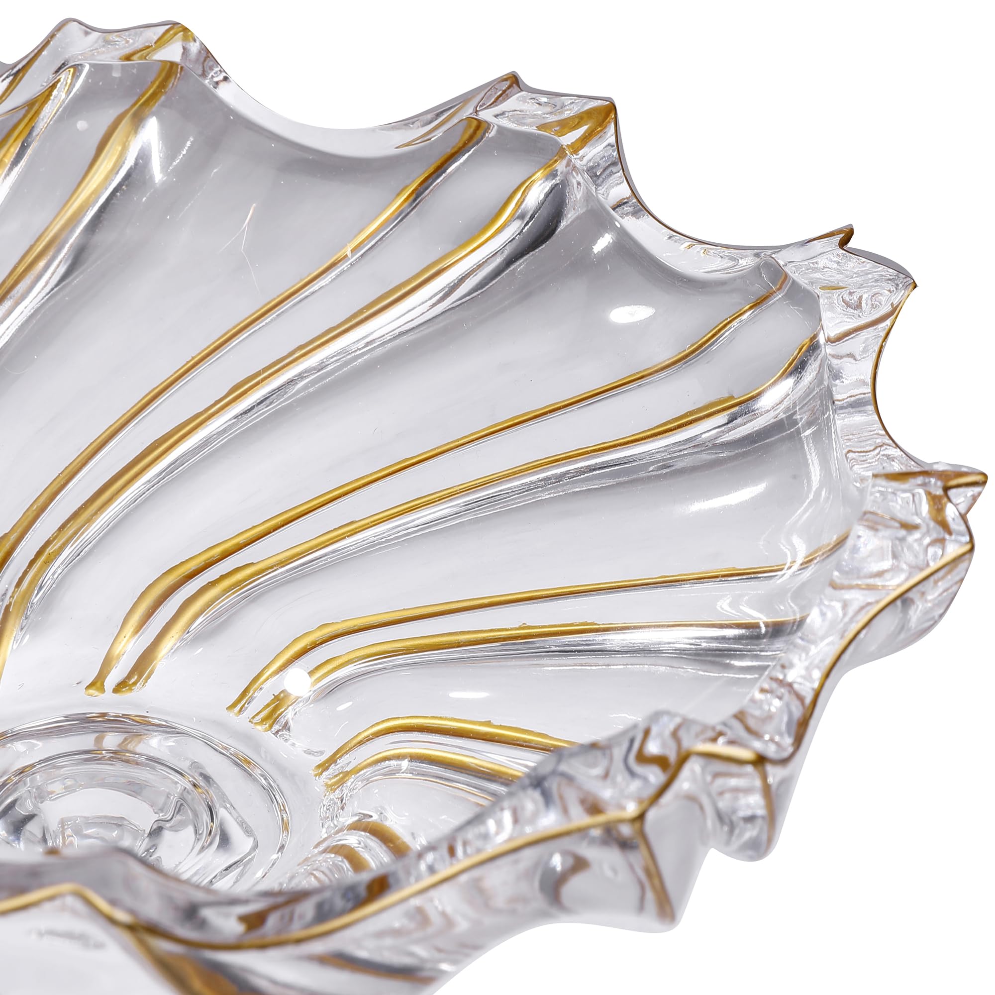Grand bol décoratif en verre de cristal peint à la main en forme de tourbillon doré - 32 cm de diamètre - Bol en verre sur pied pour comptoir de cuisine et centre de table à manger