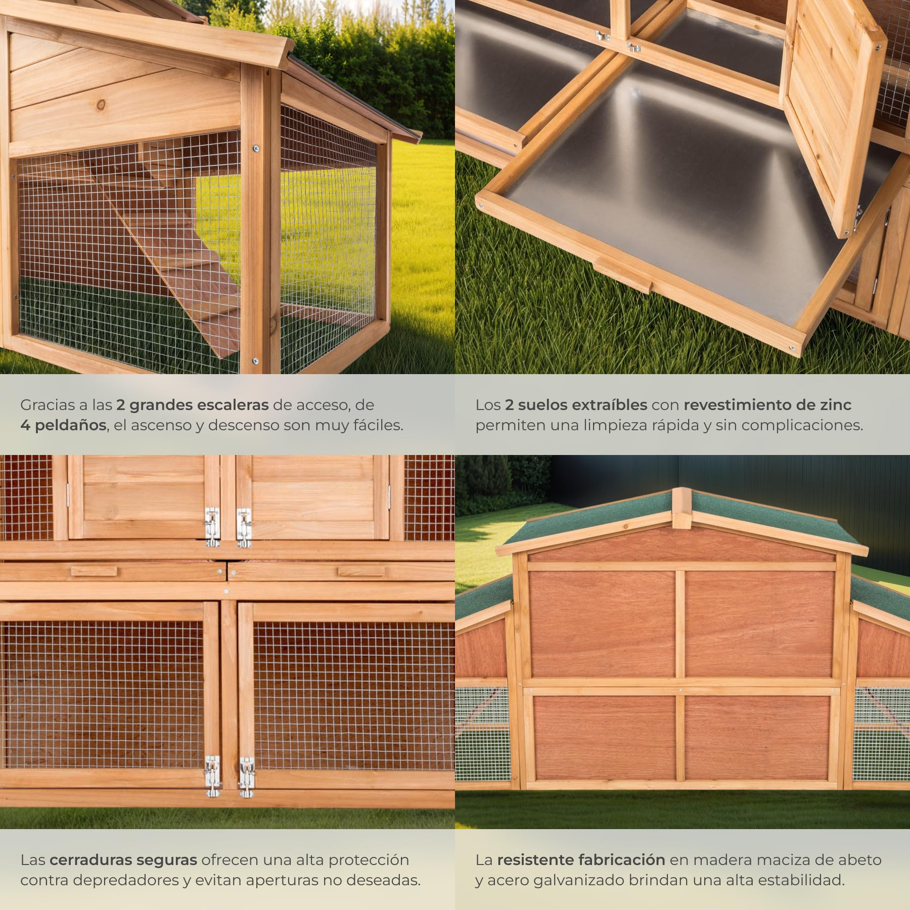 tectake® Conejera Exterior de Madera con Espacios Abiertos y Cerrados, Ideal como Casa para Conejos o Jaula Cobaya, Ideal para Tener Tus Conejos de Mascota al Aire Libre - 226 x 77 x 95,5 cm Marrón