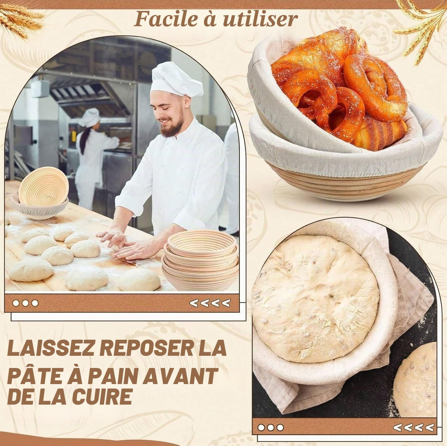 Lot de 6 paniers de fermentation ronds en rotin naturel de 15 cm pour pain