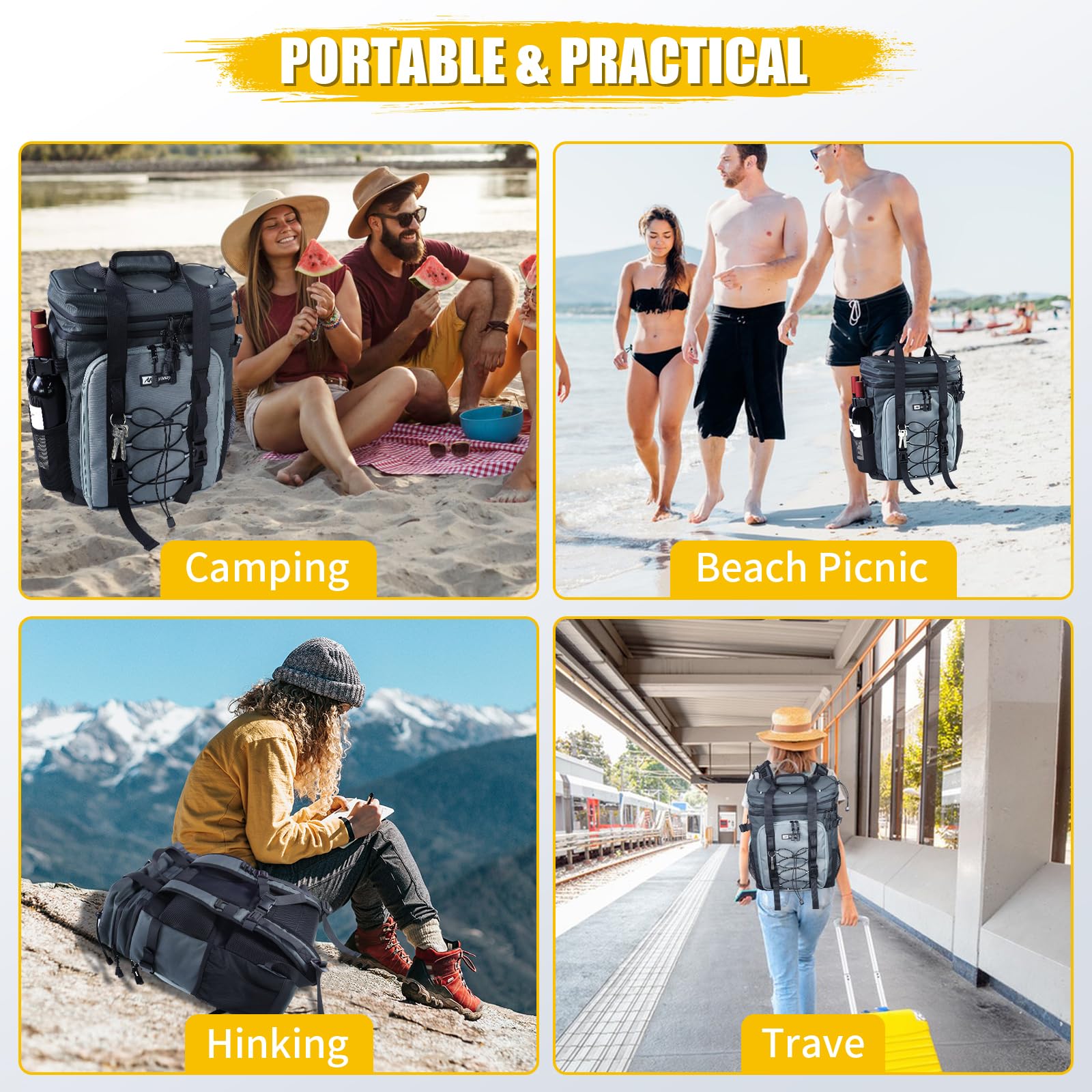 Kühlrucksack 30L Kühltasche Rucksack Groß Faltbar, 40 Dosen Kühl Thermo Rucksack Gross Isolierte Kühltasche mit Kühlfach Kühlrucksäcke Einkaufsrucksack für Strand/Picknick/Camping/BBQ/Ausflüge