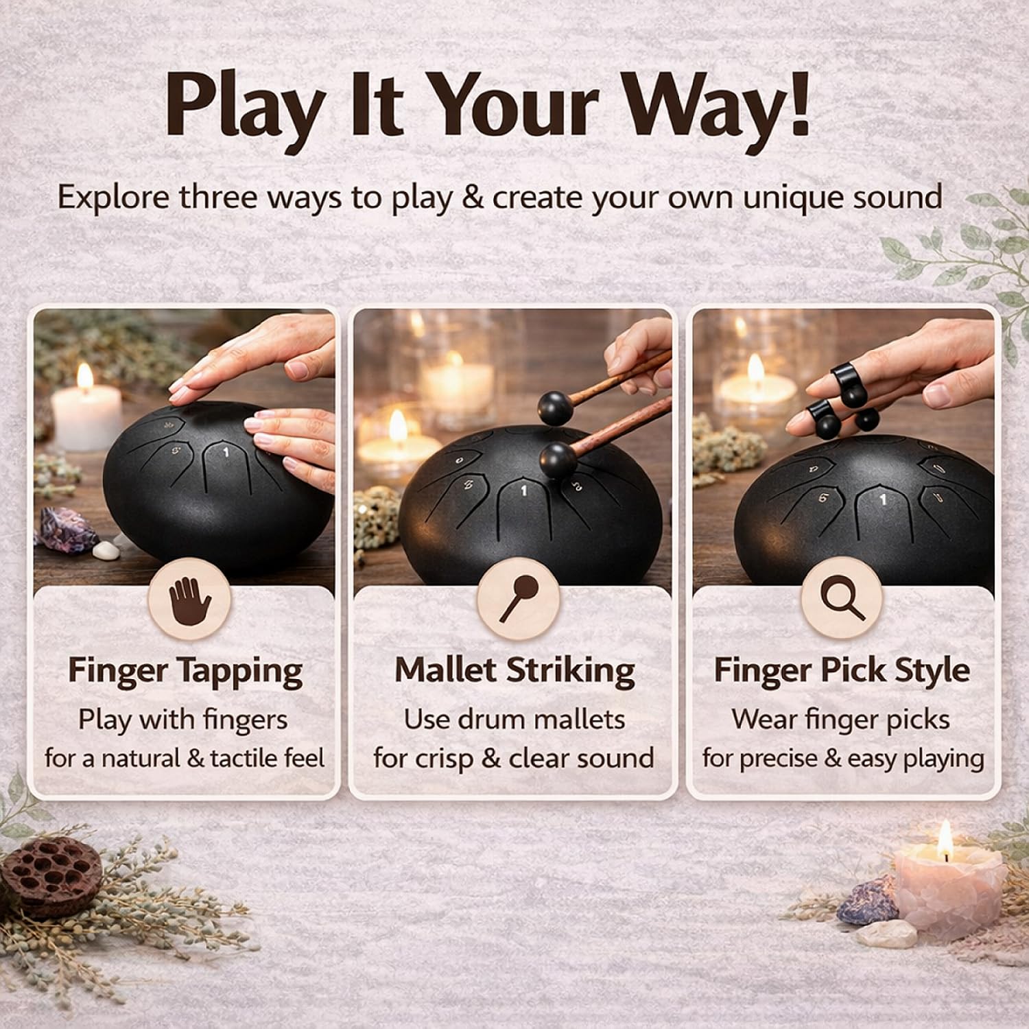 Truenix Steel Tongue Drum 8 Note, 6 inch Percussion Instrument Handpan Drum with Bag, Music Book & Mallets for Kids & Adults Meditation Musical Education Concert Mind Healing Yoga Rain Drum Black 1pcs 1
