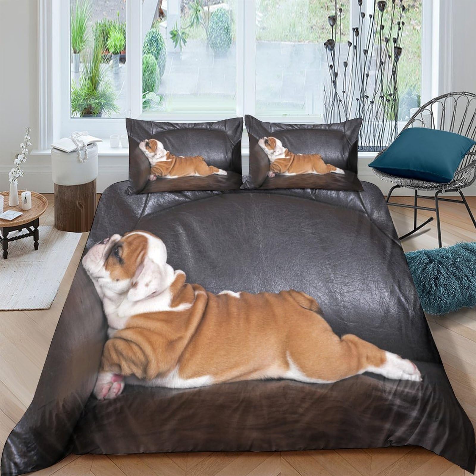 Ctjqhvkz Style-10 3D Printed Bulldog Brown Bed Sheet Microfiber Soft Breathable Dog Pattern Mattress Cover For Bedroom Guest Room Decor Single（135X200cm）
