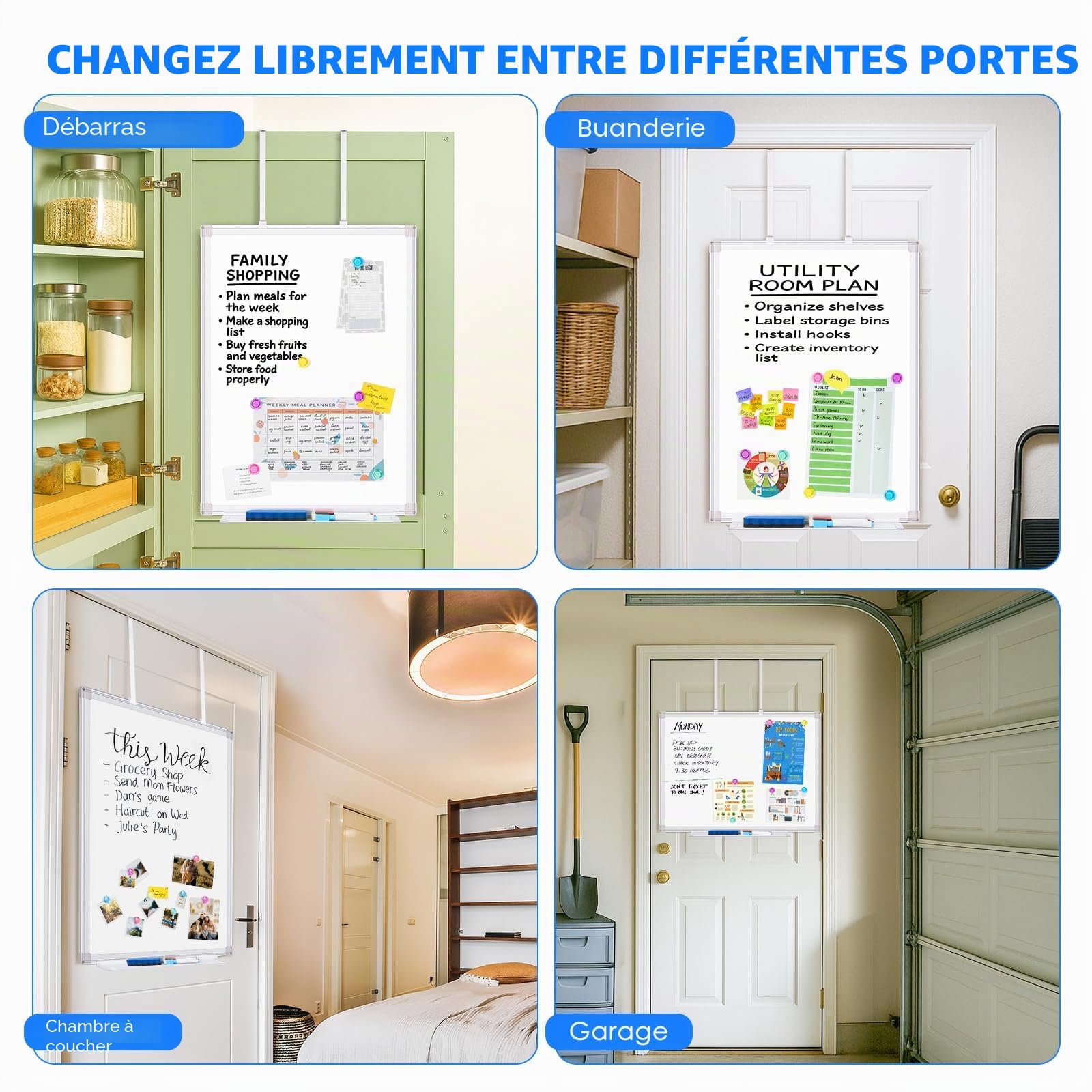 maxtek Tableau Blanc Effacable avec Patere Porte 75 × 50 cm, Magnétique Whiteboard Mural Sans Percage, Tableau Cadre en Aluminium avec 4 Marqueurs, 6 Aimants, 1 Effaceur pour Maison, Cellier, Bureau