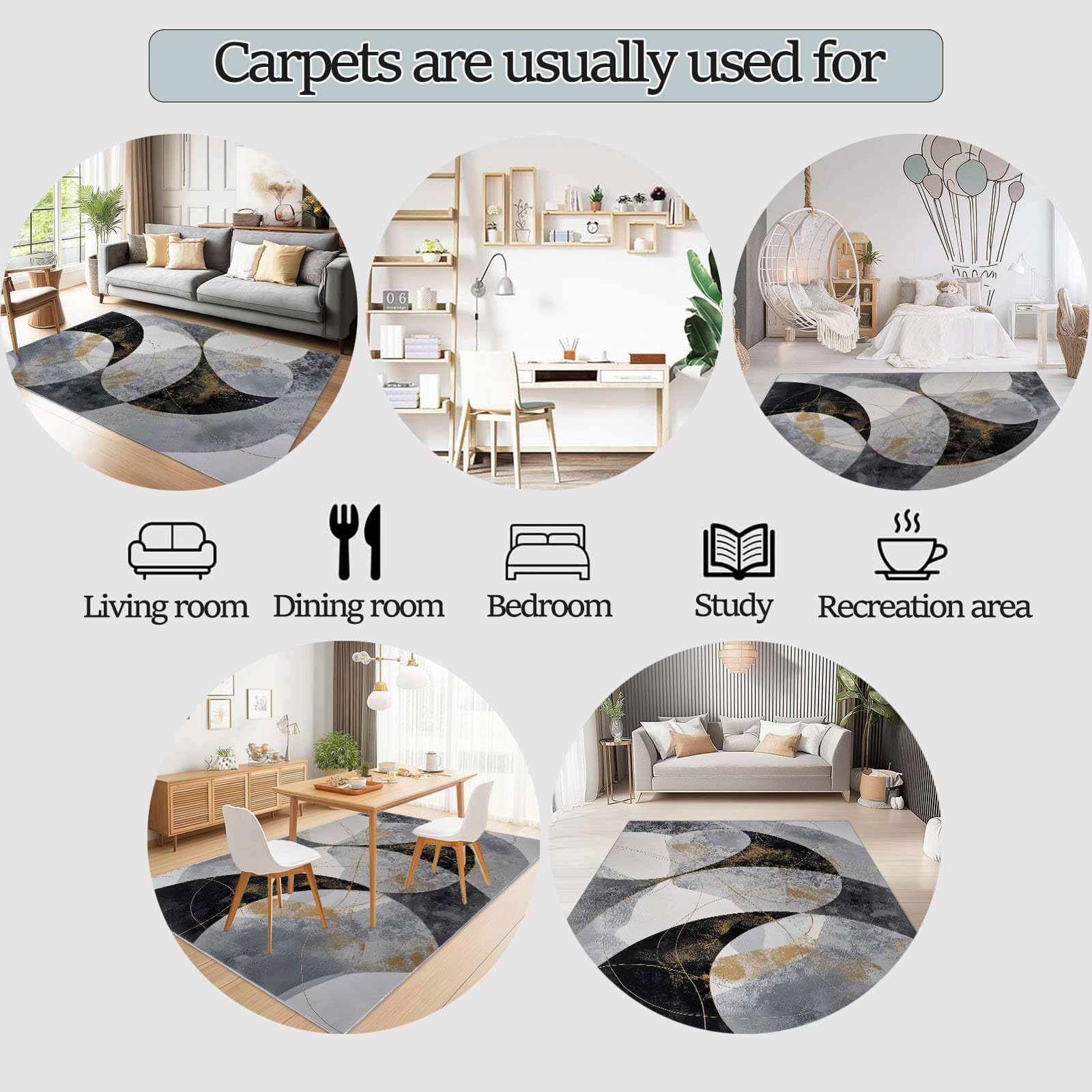 Modern Minimalistisch Kinderteppich Abstrakte Kurven Kreise, 180 x 240 cm | waschbar Pflegeleicht rutschfest strapazierfähig hautsympathisch, für Schlafzimmer Wohnzimmer Esszimmer Küchen Büro