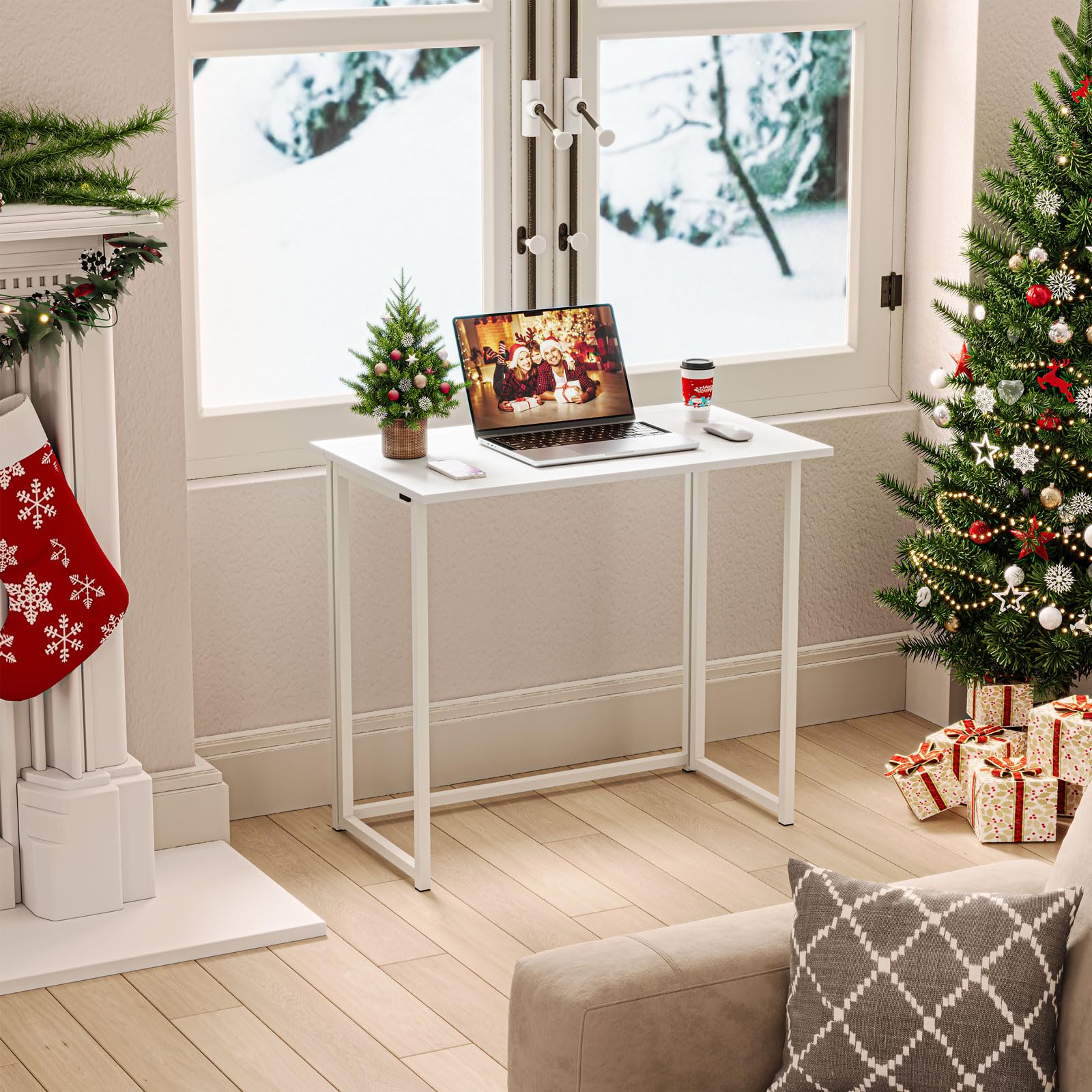 Moziel Scrivania Pieghevole, Scrivania per Casa e Ufficio per piccoli spazi, 80 x 45 x 74 cm Tavolo da Studio Porta PC Stabile e Salvaspazio