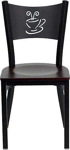 Miniatura 7 de Flash Furniture HERCULES Series Silla de restaurante de metal con respaldo de café negro - Asiento de madera de caoba